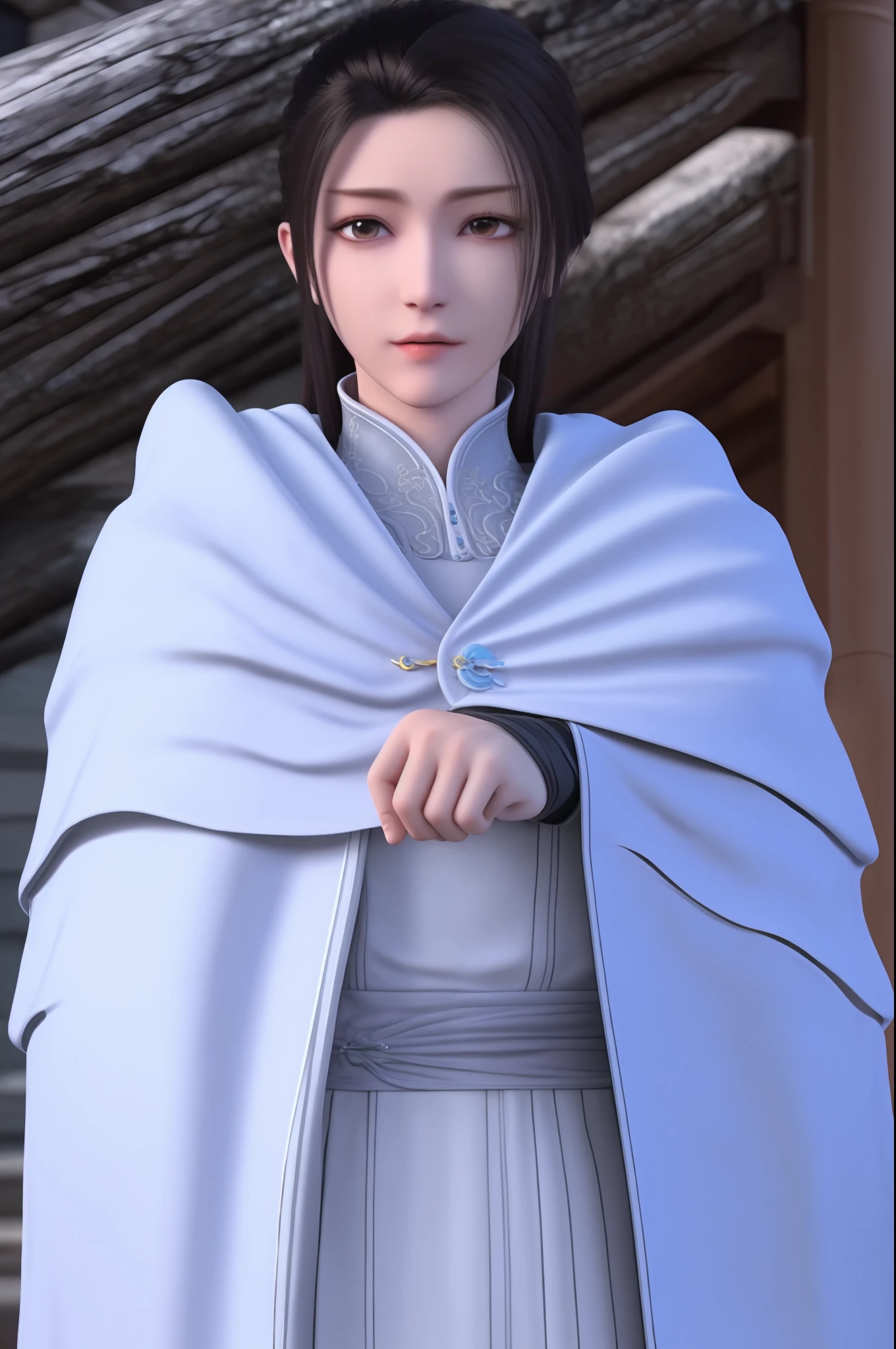 ((巨作))), ((Best quality))), ((Ultra detail)), (Ultra photo realsisim), (High Definition CG Illustration), Cinematic light, Photorealistic,Very Beautiful 12 Year Old Lady,12 Year Old Daughter, Light makeup, Intricate details eaba, White Intricate Lace Cloak, Dynamic pose, spears