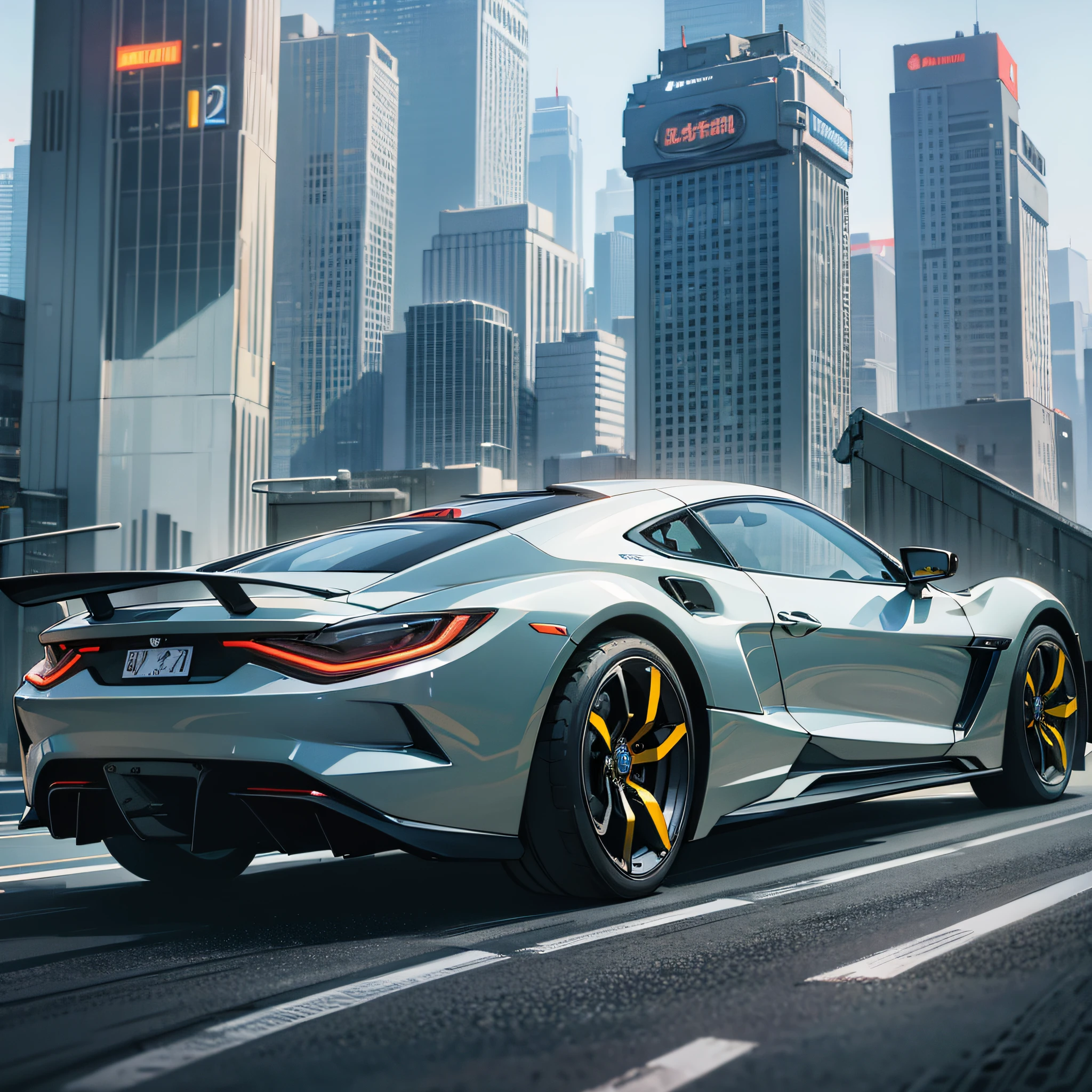 ((巨作,Best quality)),Ultra-detailed, 4K, high resolucion, Cinematic, widebody sports car, Vehicle focus, City, Neon lights, skyscraper, --auto
