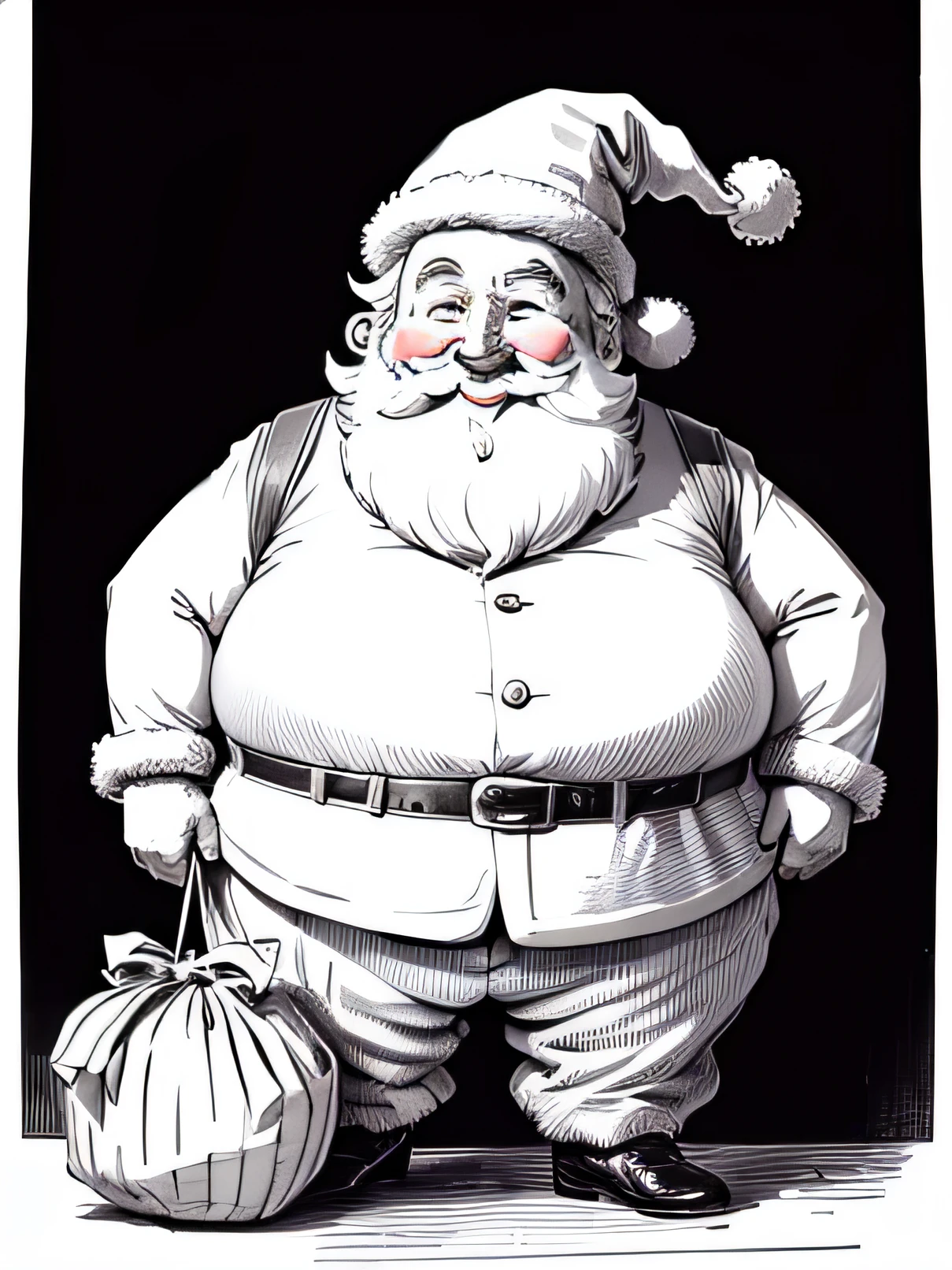 antique, Victorian, 1800th century, cartoon, smiling, jolly, fat, old, Santa Claus, thick line drawing!, engraving! --no color, black and white --auto