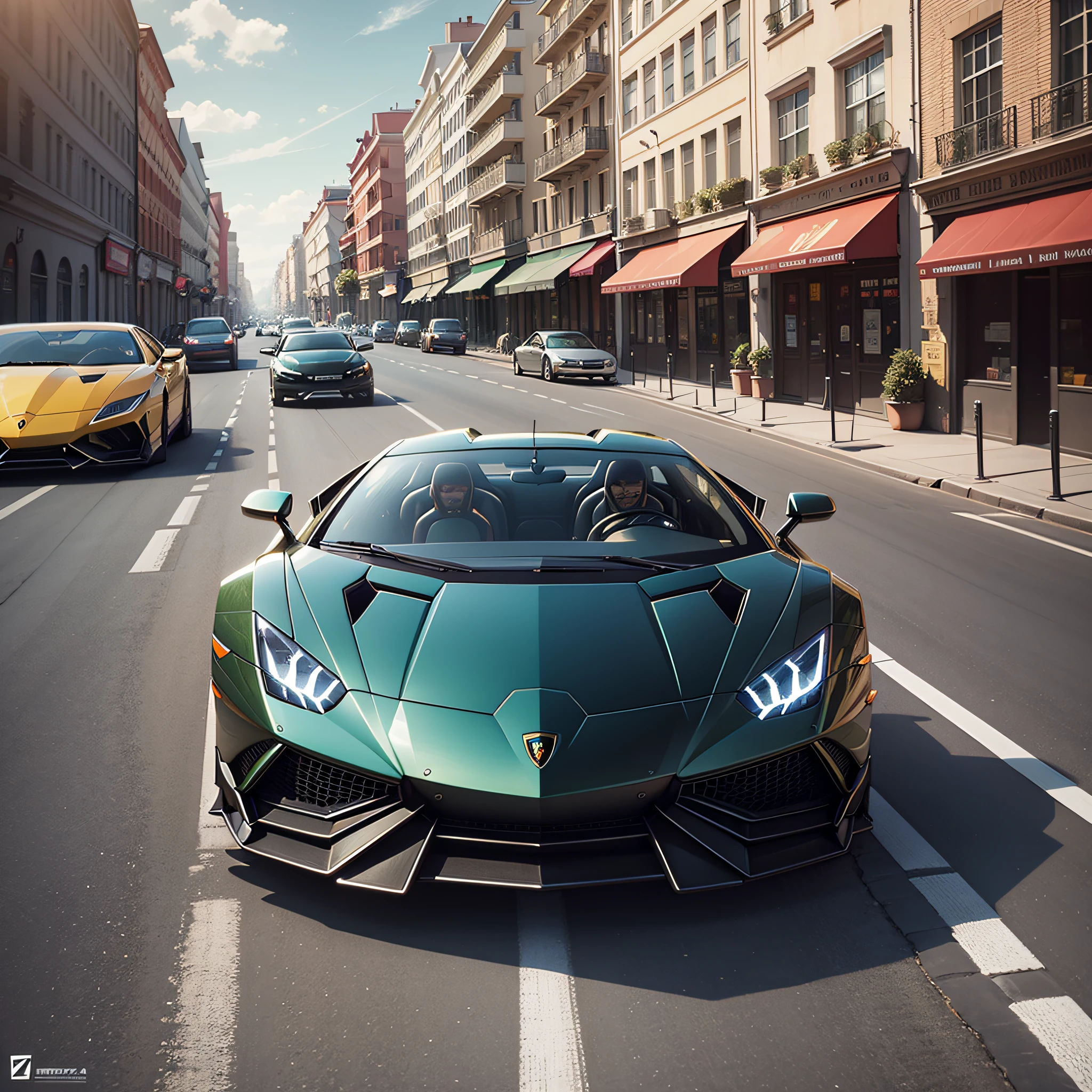 Lamborghini，lamplight，Streets，Contre-Jour，sun setting，Close up of，immense details，prefessional photography（RAW photos：1.2），（make realistic：1.4），（nmasterpiece：1.3），（最佳质量：1.4），ultra-high-resolution，hdr，8K分辨率， --auto