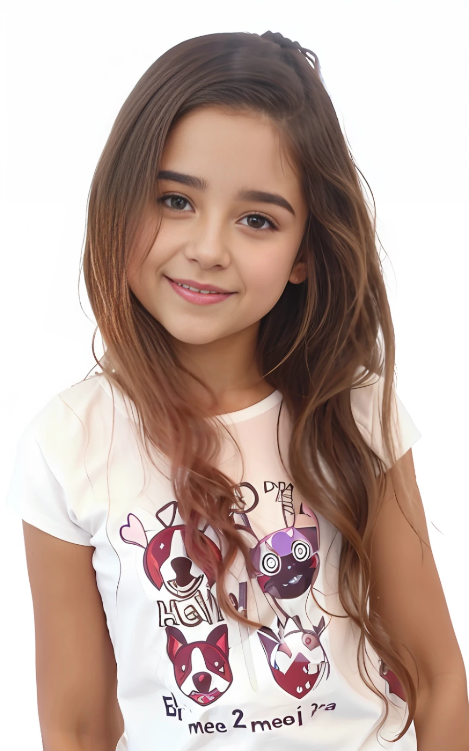 um close up de uma jovem de cabelos compridos vestindo uma camisa branca, Violeta Myers, Isabela Moner, menina jovem bonito, jovem adolescente, lindo modelo jovem, menina jovem bonita, Estefania Villegas Burgos, Rapariga, Ariana Grande, ela tem cerca de 1 6 anos de idade, Hana Alisa Omer, Alanis Guillen, fundo branco!!!!!!!!!!