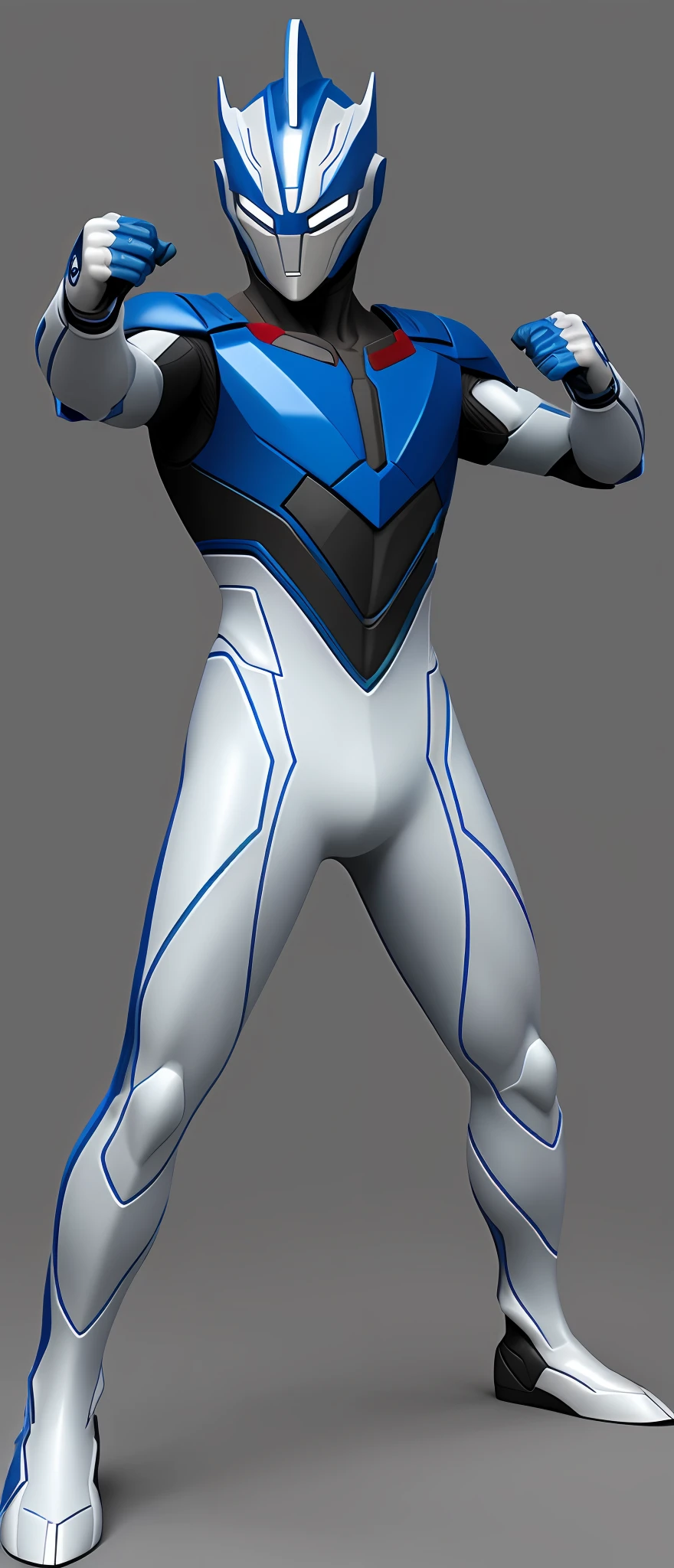 um close up de um homem em um vermelho, terno branco e azul, Ultraman, Zenkai de corpo inteiro! terno asuka, hiper ultra detalhado, hq render, 3D model of a Japanese mascot, hero action pose, full body render, high res render, mascote de corpo inteiro, high render, ultra render, promotional render, airbrush render, full body hero, fundo cidade detalhada