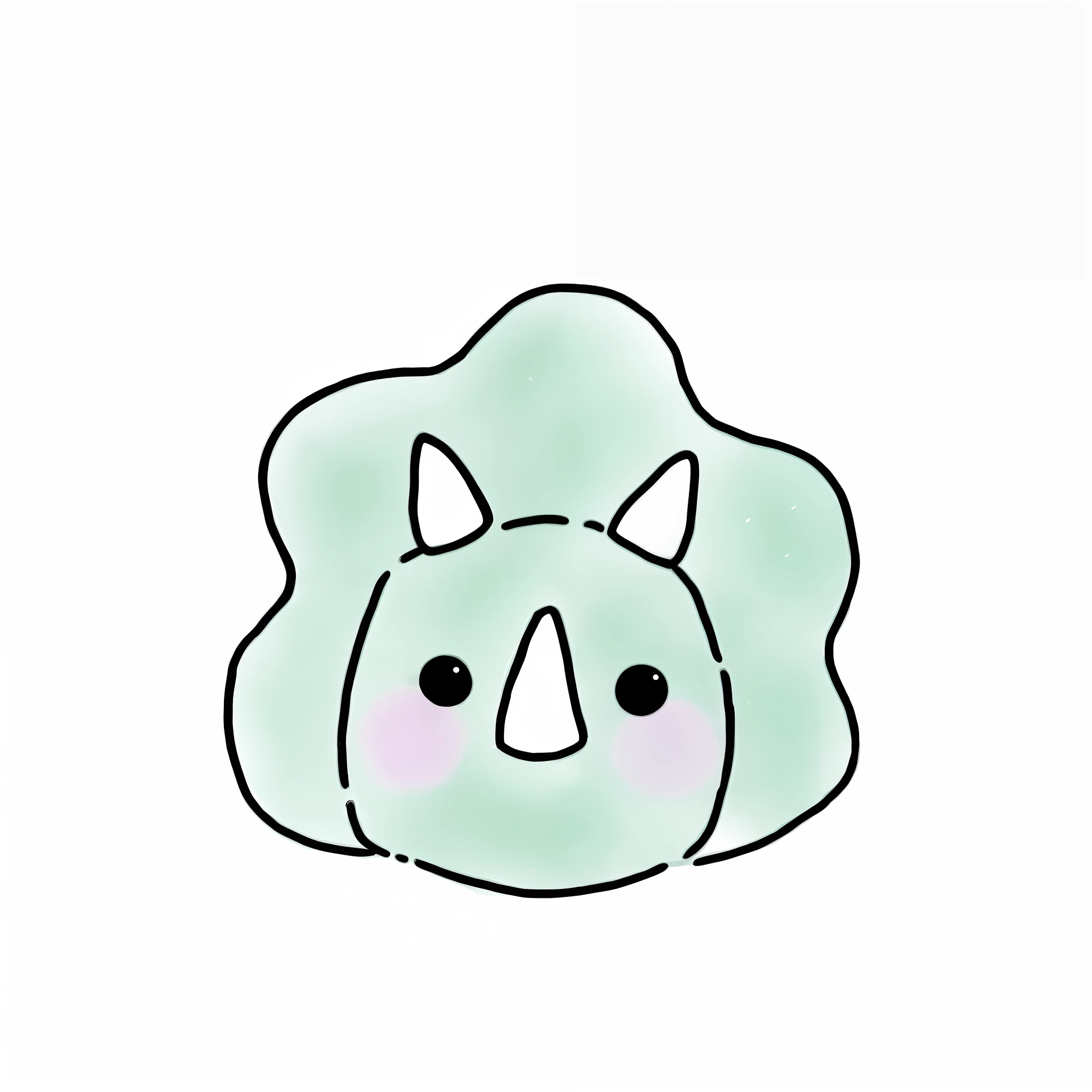 cartoon drawing of a green dinosaur with a pink nose, head of green hedgehog, fluffy green belly, triceratops, pastel cute slime, Animal face, Slime Monster, animal style head, big pear-shaped head, glowing mint face, Bulbasaur, anthropomorphic cactus, Cat head, cute forest creature, squishmallow, clear cute face