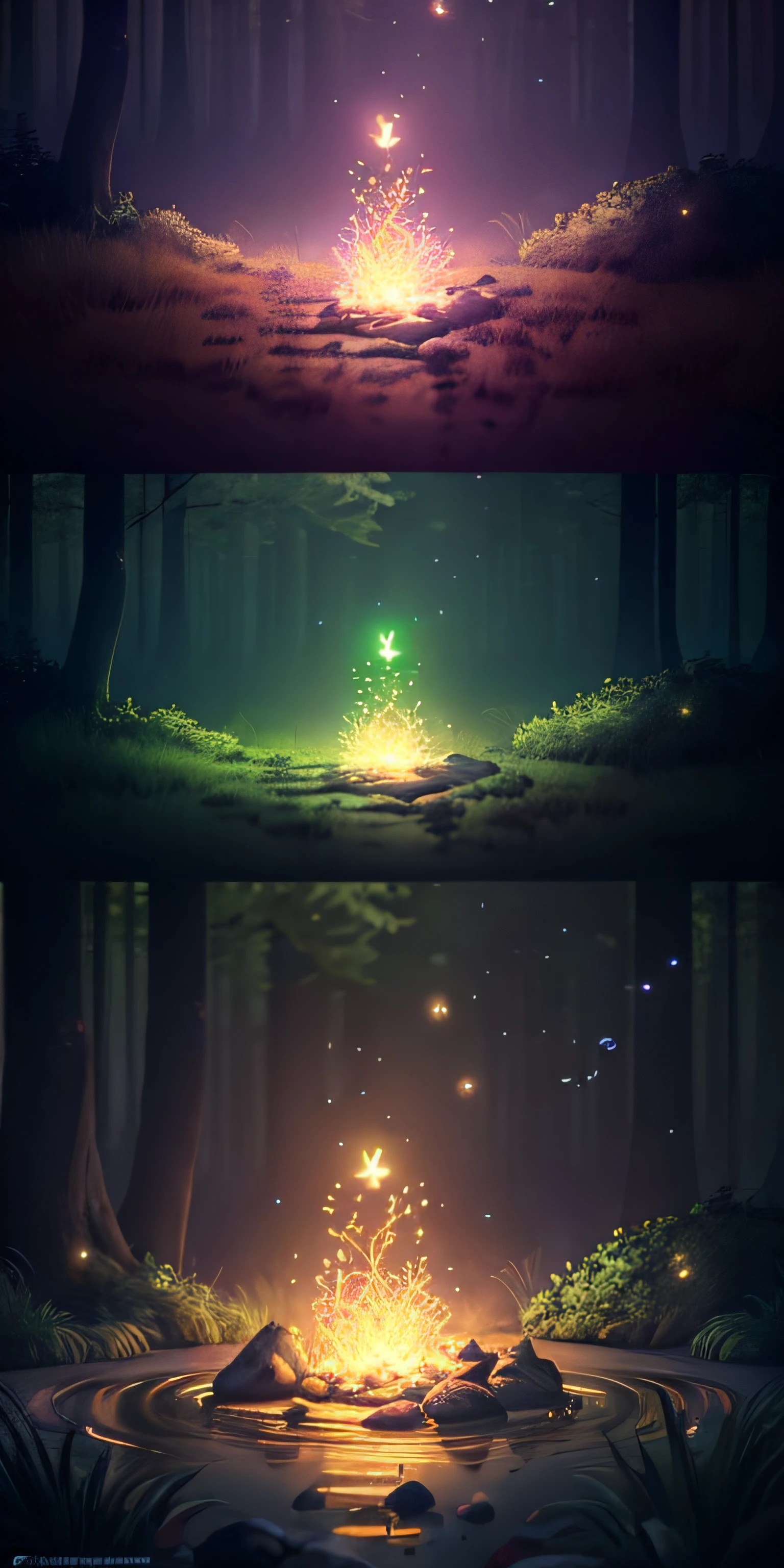 Masterpiece, best quality, (very detailed CG unity 8k wallpaper), (best quality), (best illustration), (best shadows), glow sprite, with a glowing deer, in the swimming pool Drinking water, natural elements in the forest theme. Mysterious forest, beautiful forest, nature, surrounded by flowers, delicate leaves and branches surrounded by fireflies (natural elements), (jungle theme), (leaves), (twigs), (fireflies), (particle effects) etc. 3D , Octane rendering, ray tracing, super detailed