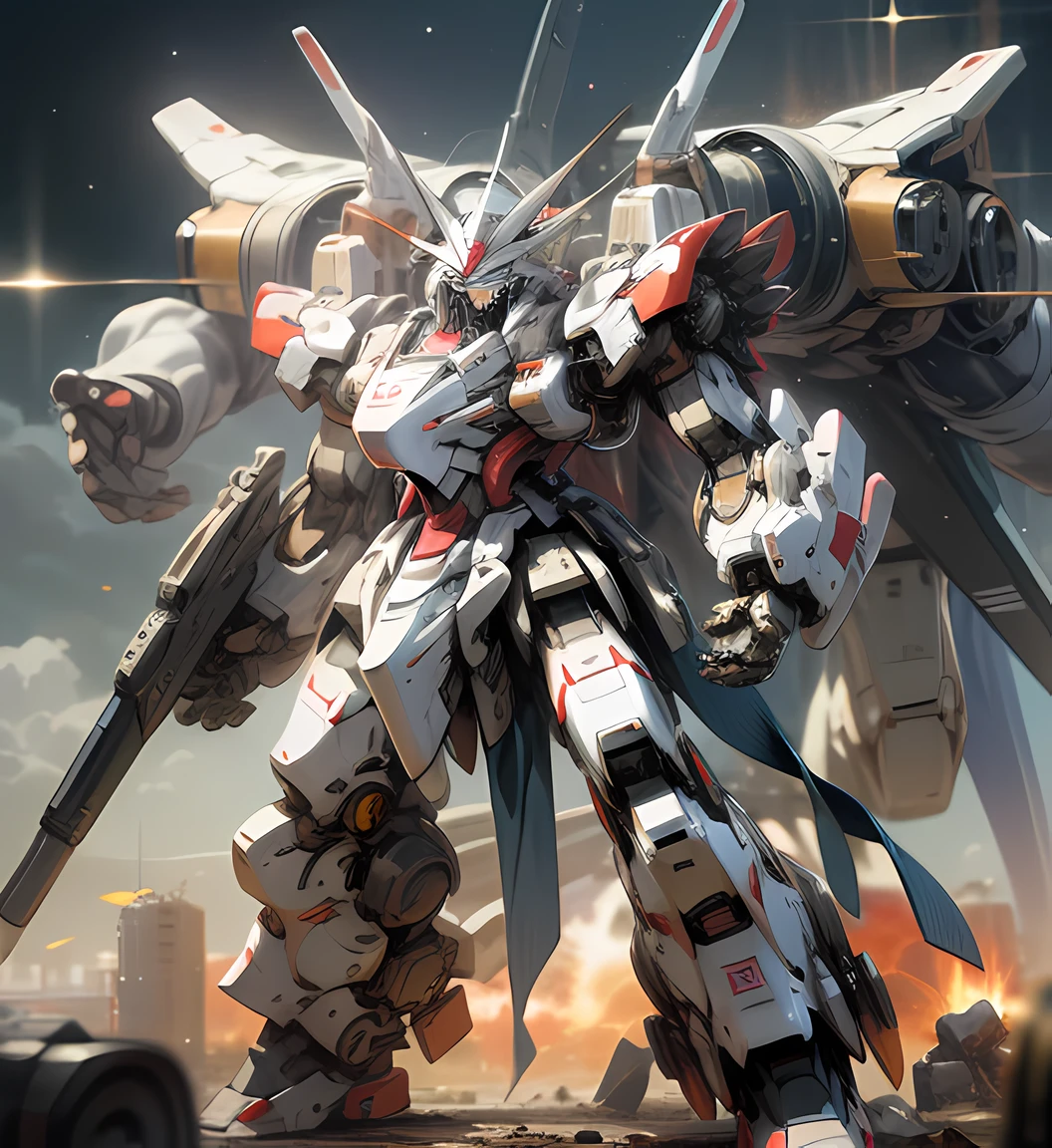 Surrealism, Ray Tracing, Photorealistic, UHD, High Detail, 32k, Best Quality, Textured Skin, Gundam Mecha, Flight, Funnel, Mecha Ship, Masterpiece, Best Quality, Mecha, Unmanned, (Full Body), (Black Mecha: 1.8), (Axisymmetric: 1.4), (HDR), (Movie Light: 1.1), White Eyes, Cool, Science Fiction, Fire, Universe, oversized shield, mecha man overlooking the background of the earth, with laser cannon beams, wars, conflicts, weapons in hand (has a huge weapon: 1.5),