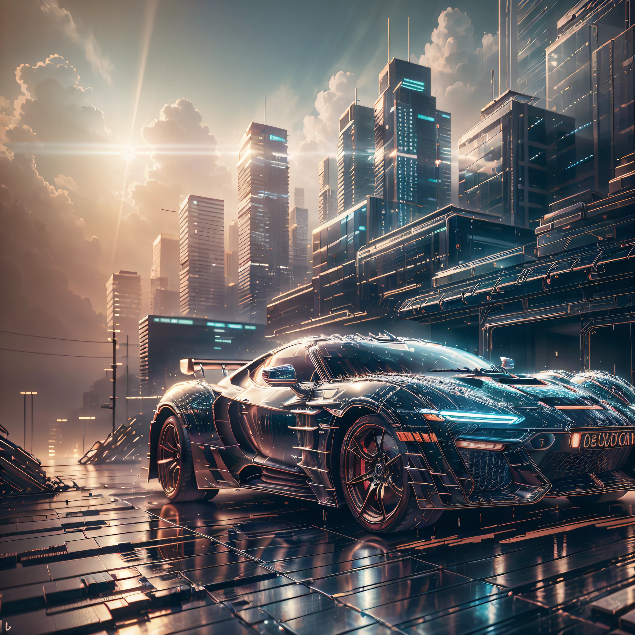 ((巨作,Best quality)),Positive perspective，Ultra-detailed, 4K, high resolucion, Cinematic, widebody sports car, Vehicle focus, City, Neon lights, skyscrapers, --auto