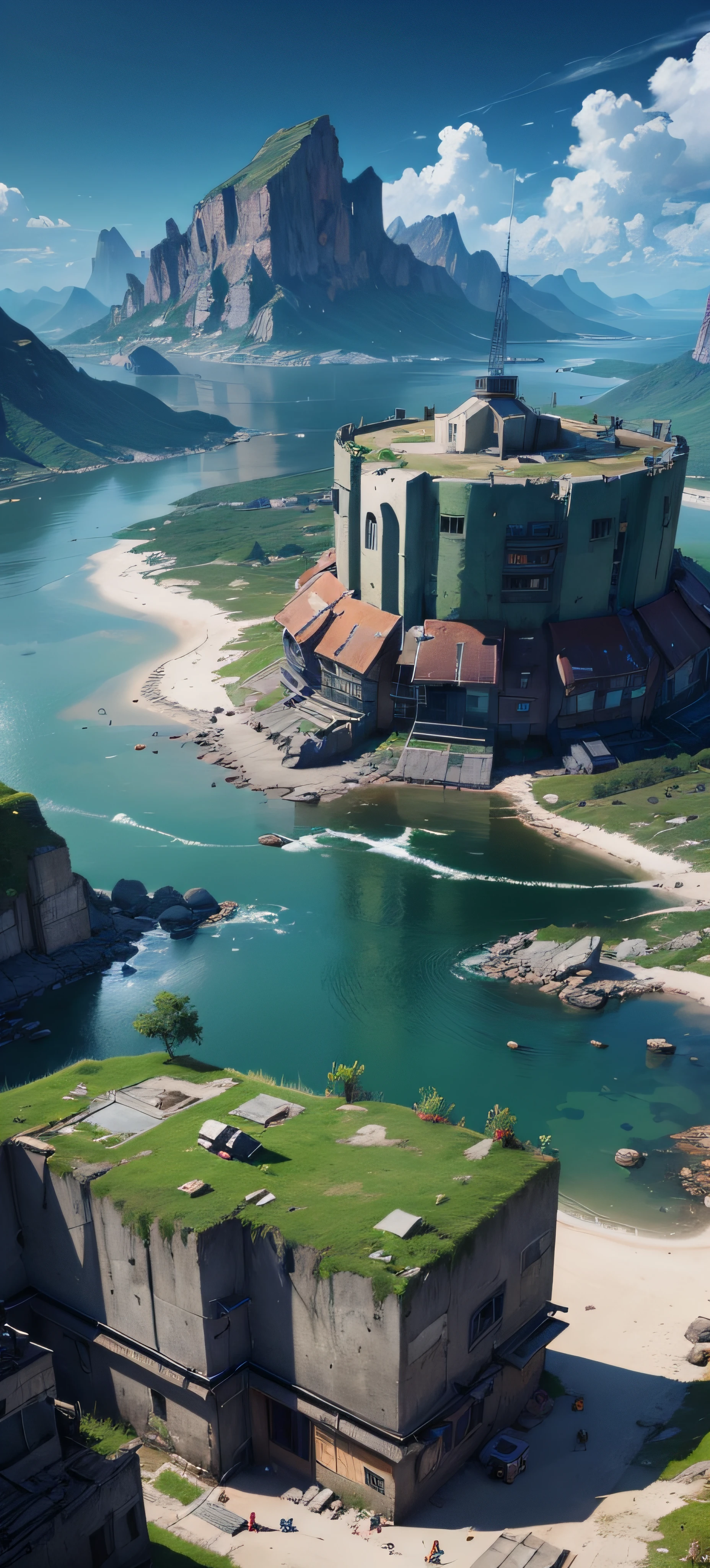 Doomsday construction urban slums,Damage to military outposts,Damaged vehicle,Tin house, gameplay still, warzone background, gameplay, battleground background, farcry, gameplay video, in-game footage, in - game footage,The cliff overlooks a body of water, , super-reality, beautiful screenshot, gameplay screenshot, epic matte painting of an island, immensely detailed scene, high quality screenshot, gameplay still, screengrab, game map matte painting, video game screenshot>, gameplay screenshot, beautiful high resolution