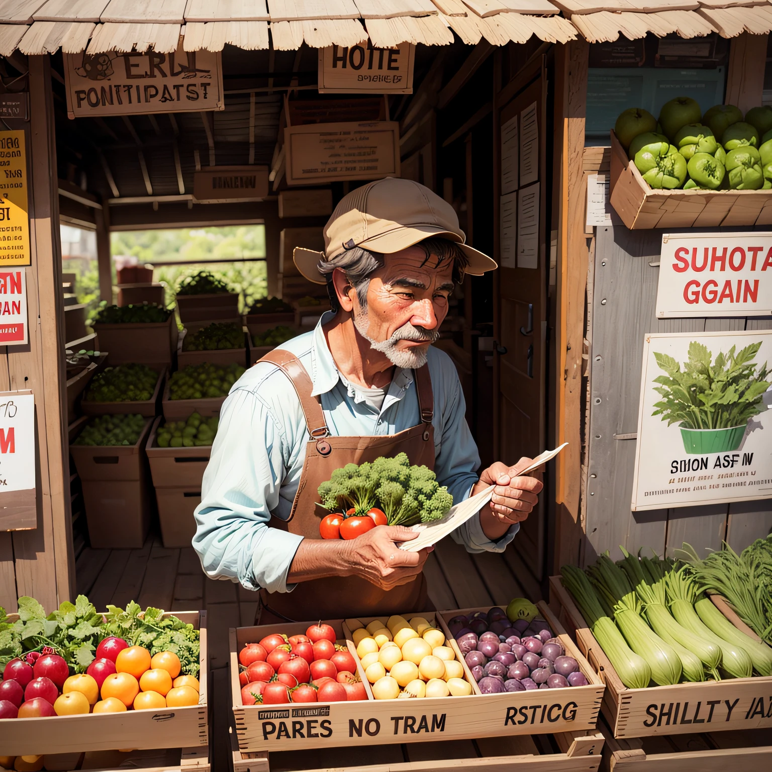 Caponesa, crouched down tending to the vegetables, with basket on her arm --auto