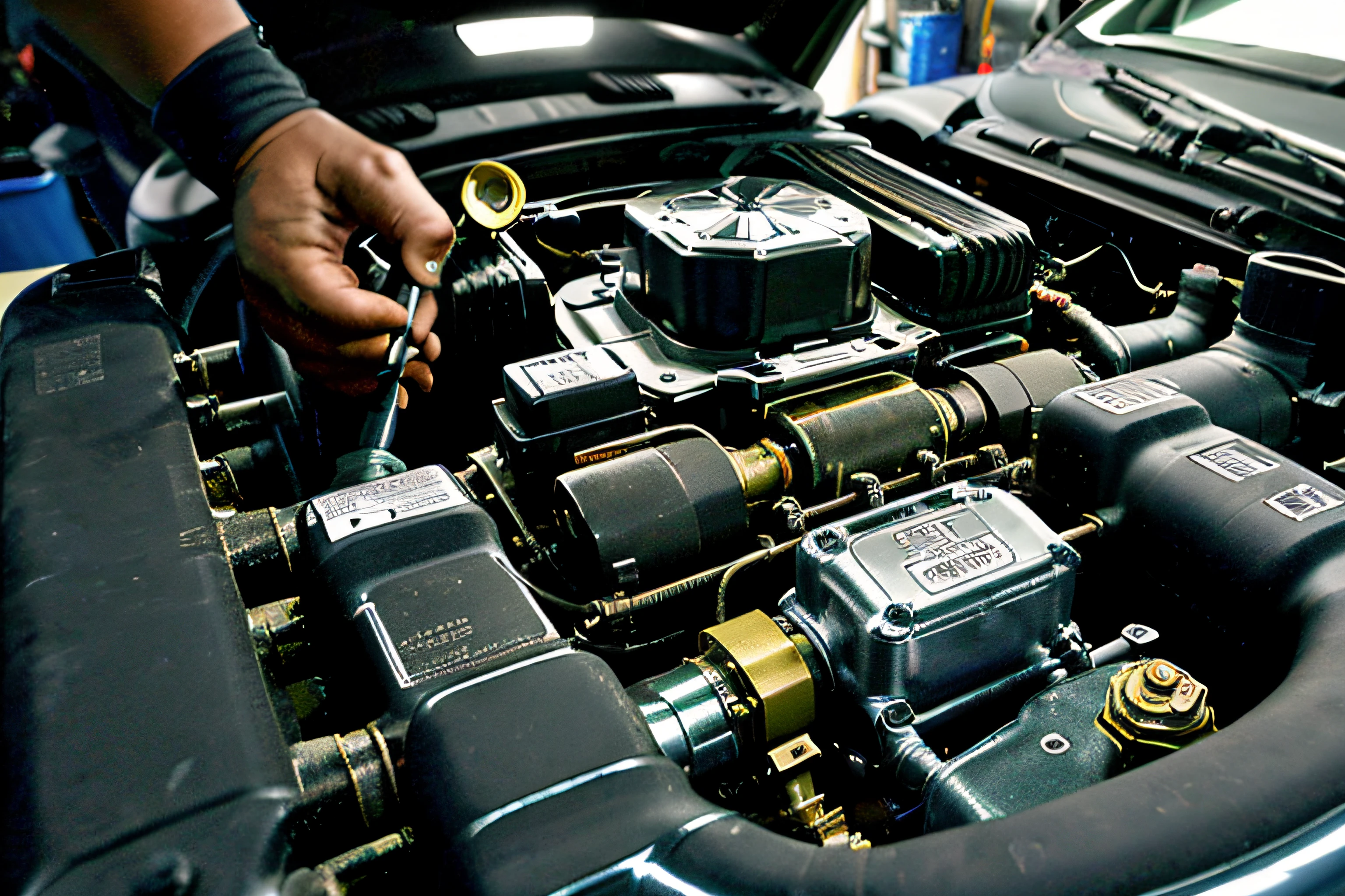 someone is working on a car engine with a wren, closeup of car engine, car engine, mechanic, advanced technique, 1614572159, motor car, maintenance photo, maintenance, aftermarket parts, mechanics, homemade, Advanced technology, author:Matthia Jama, inspect in inventory image, author:Jacob Galmain