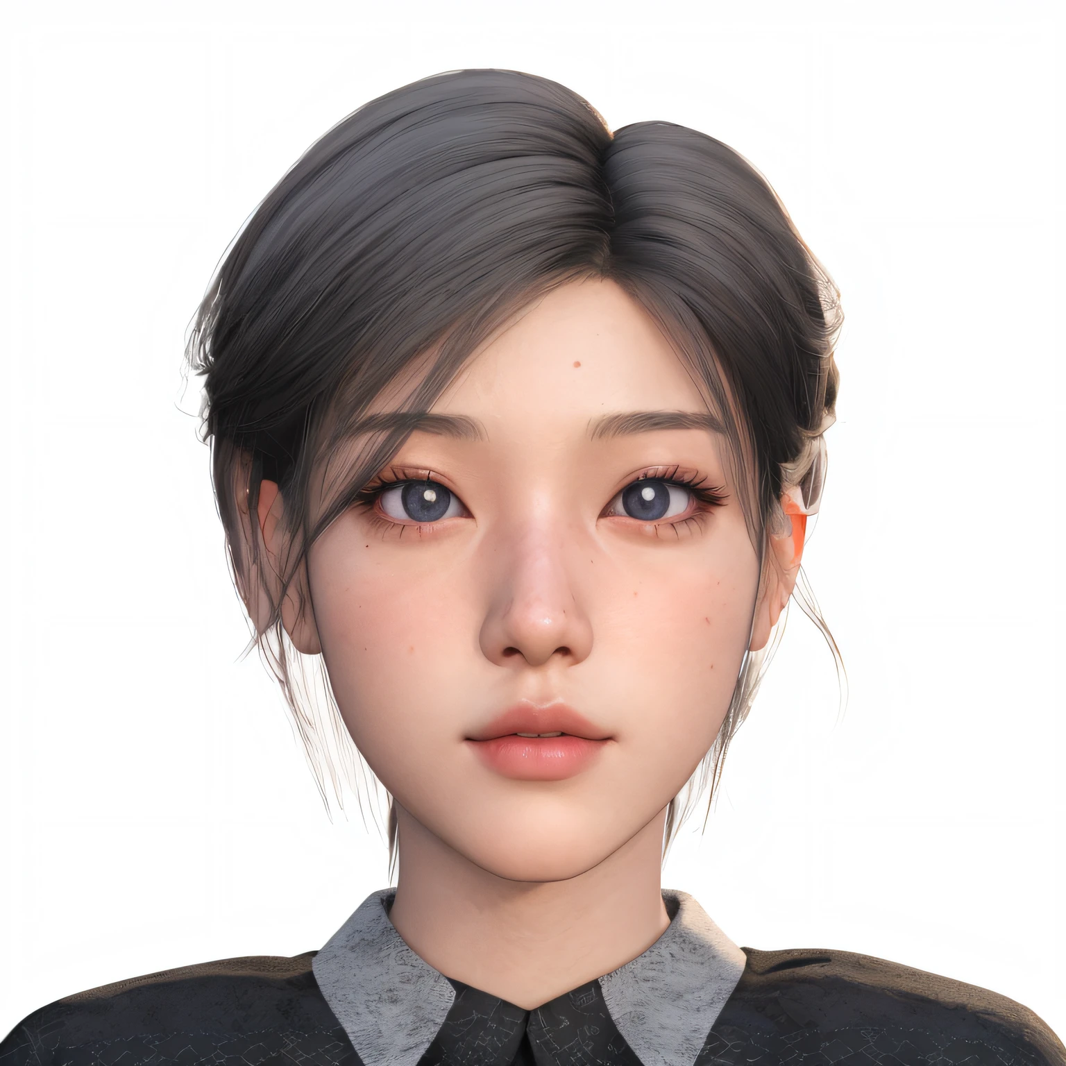 there is a woman with a tie and a black shirt, with very highly detailed face, render of a cute 3d anime girl, 3 d anime realistic, photorealistic anime girl rendering, realistically rendered face, Realistic young anime girl, Realistic anime 3 D style, Kawaii realistic portrait, realistic restored face, highly detailed character, detailed face of a asian girl