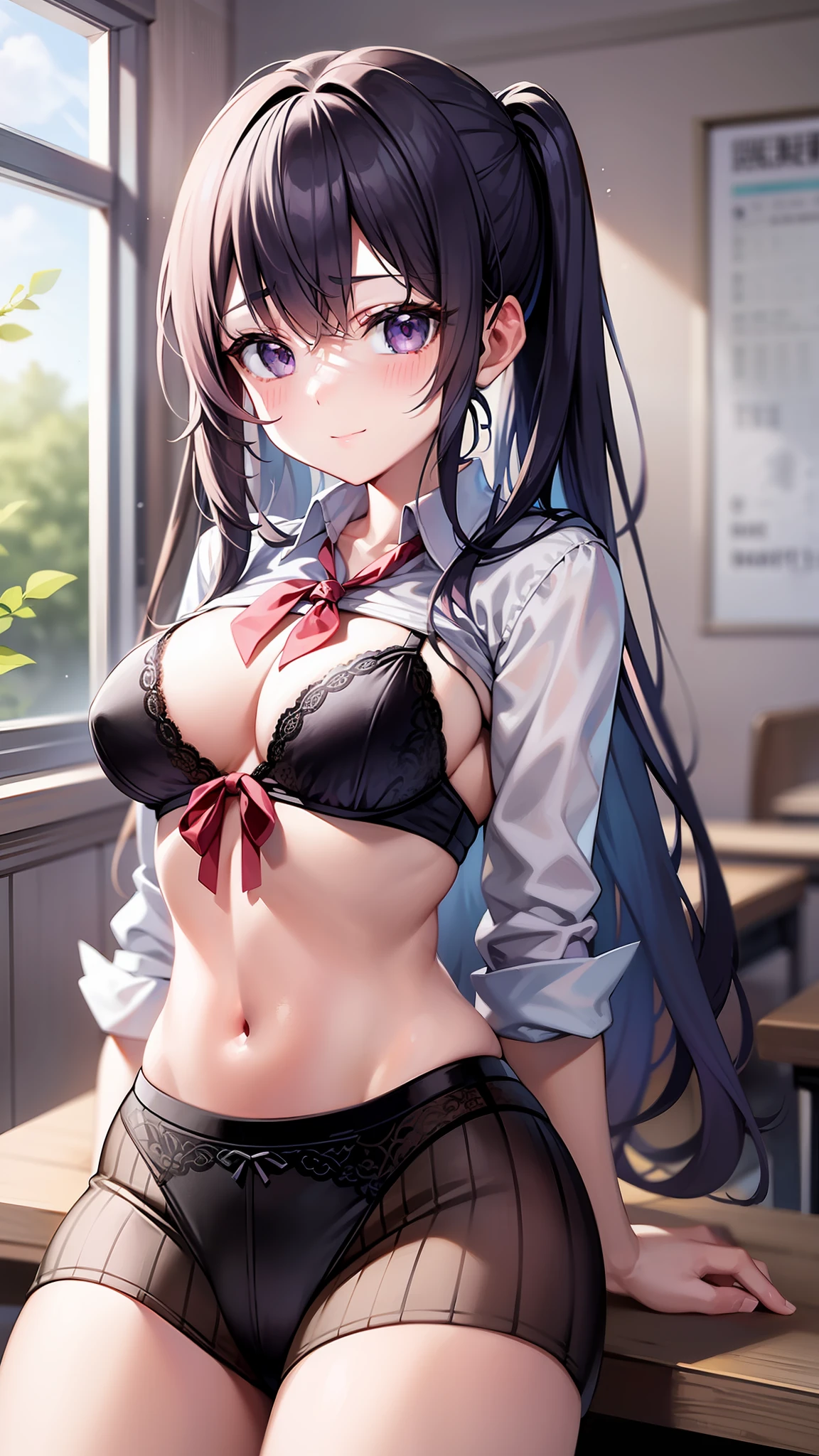 Purple Lingerie Changing clothes ponie tail A schoolgirl anime illustrated 最好的质量 school room
