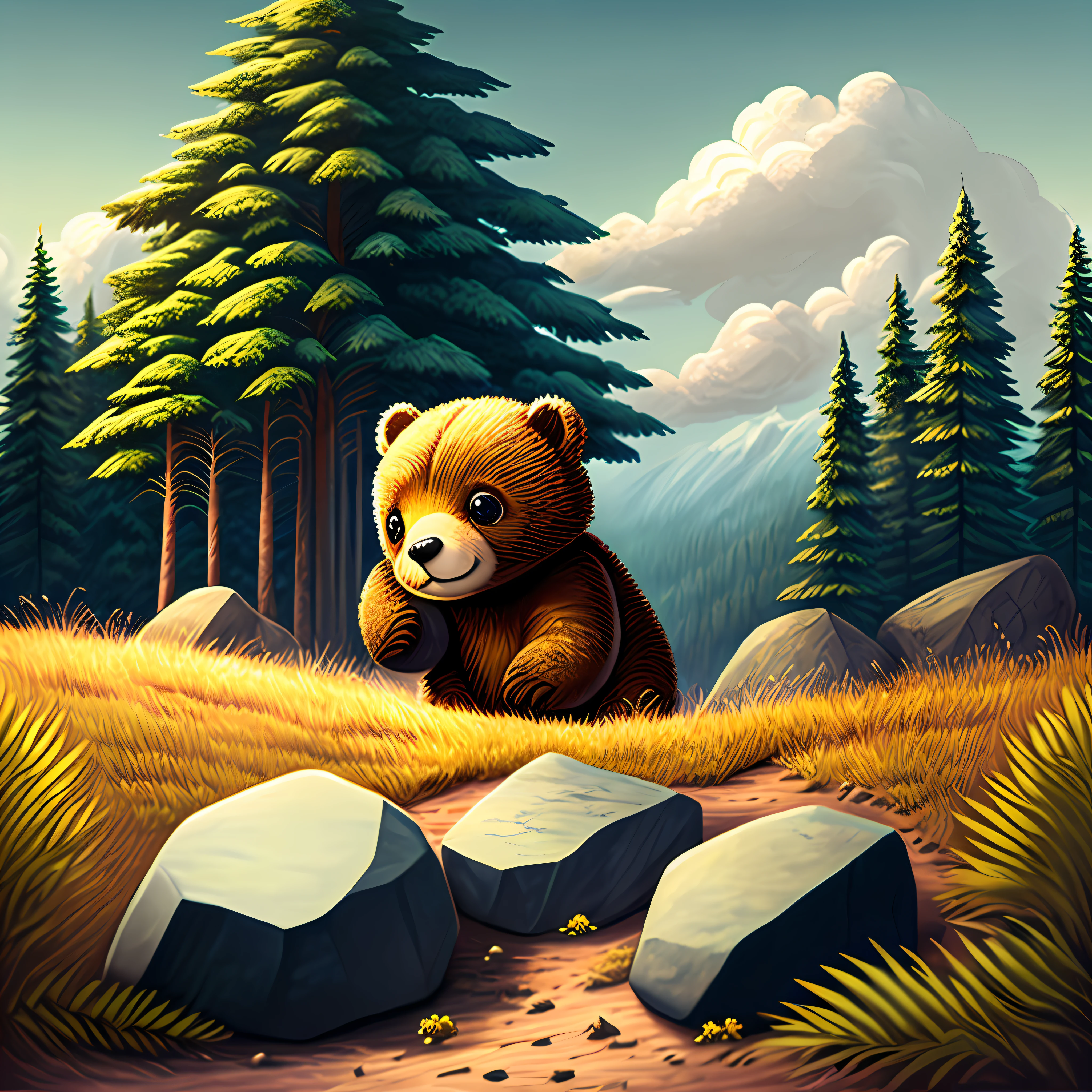 a strong wind began to blow in the forest The wind was so strong that it pushed the little bear back and made him trip over a rock.