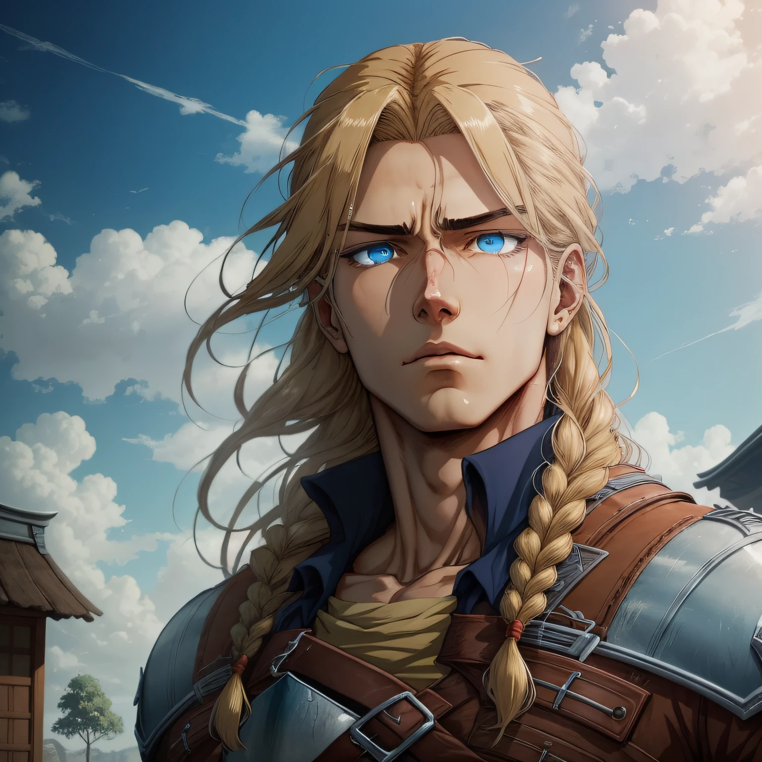 shingeki no kiojin titan, giant titan long blonde hair, olho azul, --auto