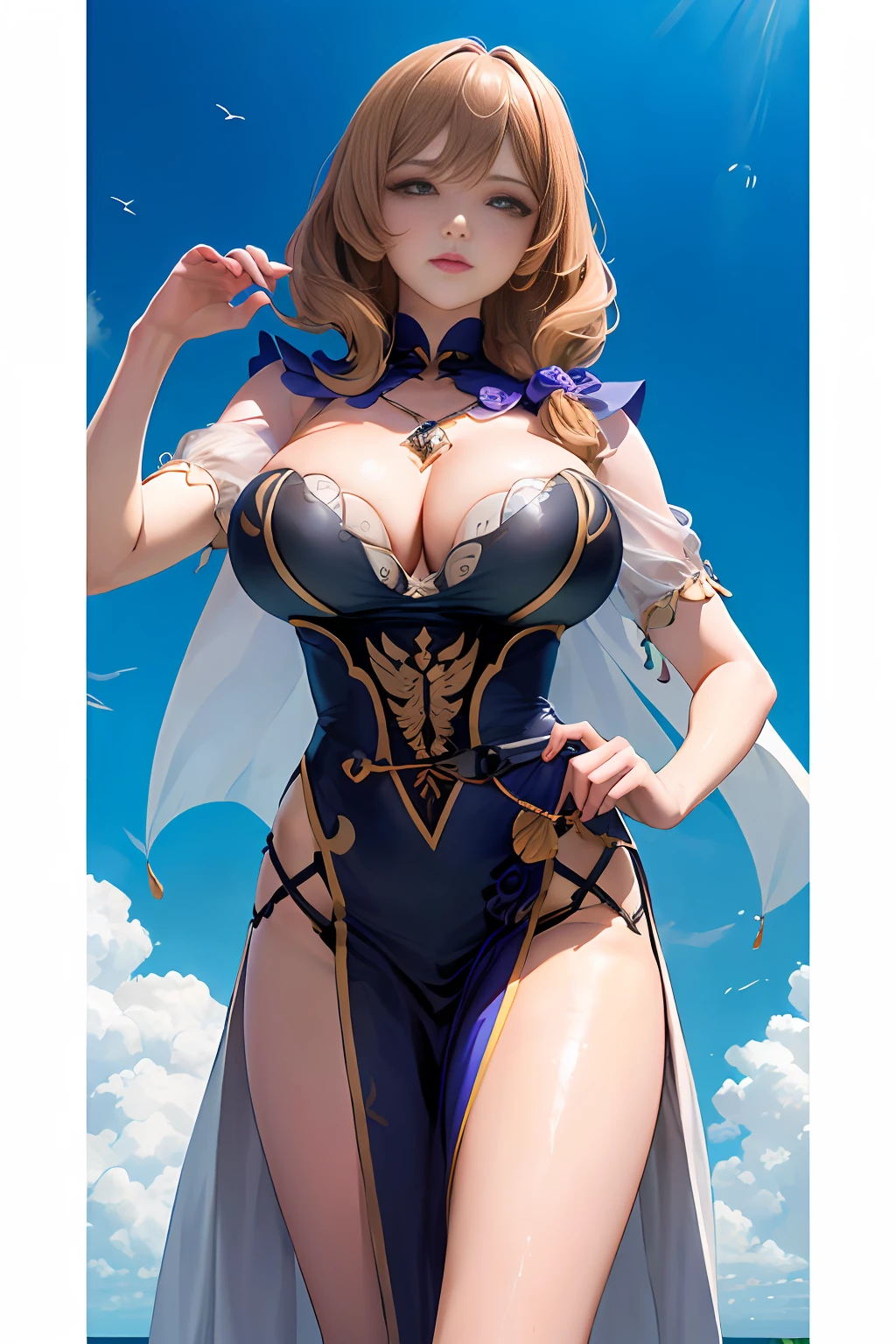 (((A masterpice、the best quality、the best quality、offical art、Beautifully Aesthetic:1.3)))、(((HugeBoobs)))、Amazing ass、(((Kale)))、(1girls:1.5)、A sexy、highestdetailed、(((swimsuiti)))、(shinny skin)、(Many colors:1.3)、a large breast、thin areola