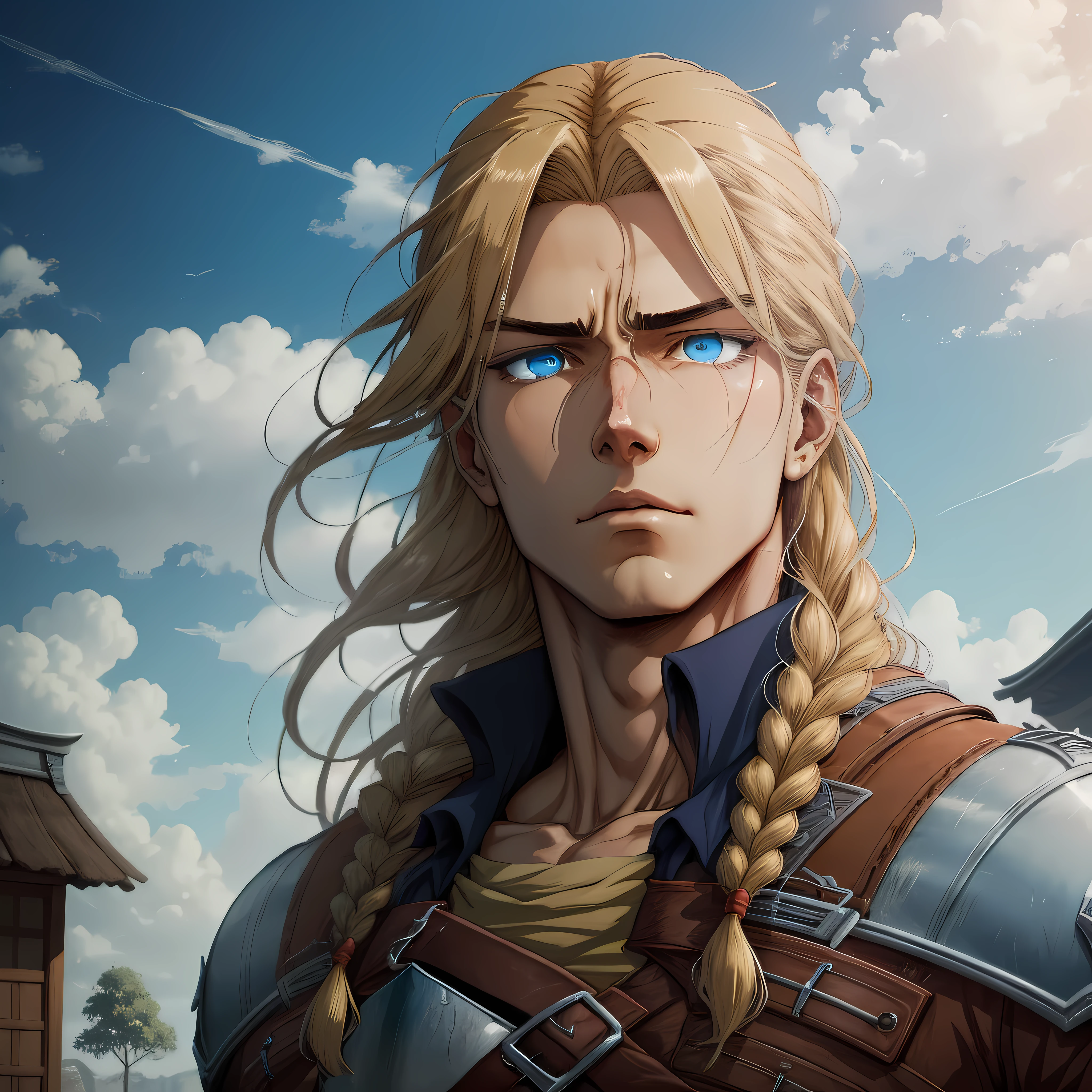 shingeki no kiojin titan, giant titan long blonde hair, olho azul, --auto