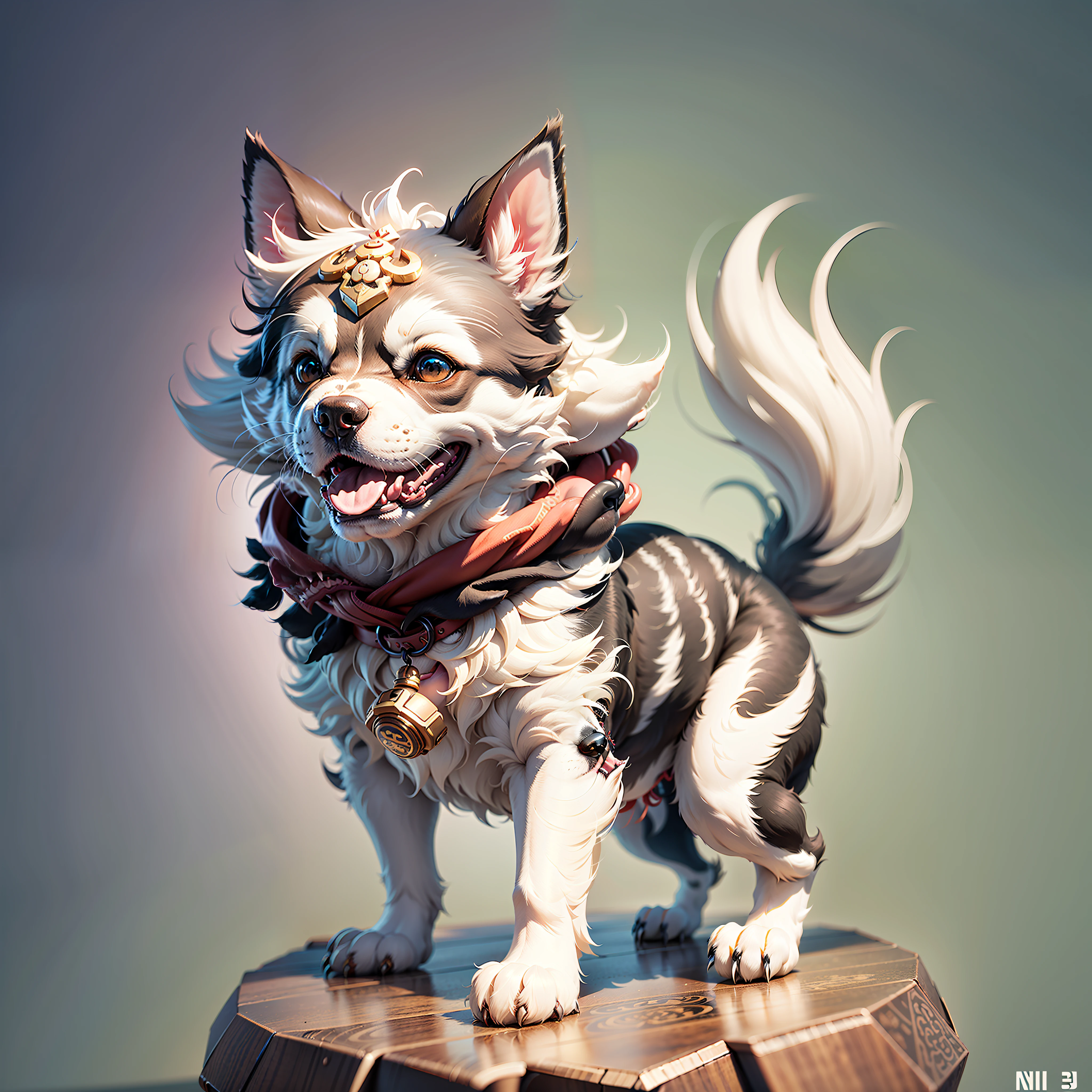 Chinese mythology, Anthropomorphic cute dog, roaring, cartoon IP, volumetric lighting, pure white background, advanced color system, octane rendering, Pinterest, trendy blind box toys --ar 3:4 --niji 5 --style expressive, isometric, surrealism, 3D, Behance