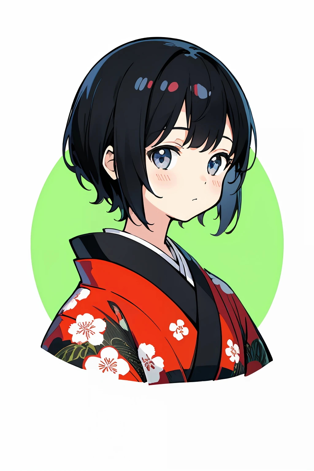 (Fine quality illustrations:1.2)、(Cute Girl:1.0)、(1girls、独奏:1.0)、(Black shorthair:1.0)、(Ninja kimono:1.0)、(smile on face:0.4)、(Haut du corps:1.0)、(ultra -detailed、Hi-Res:1.0)、