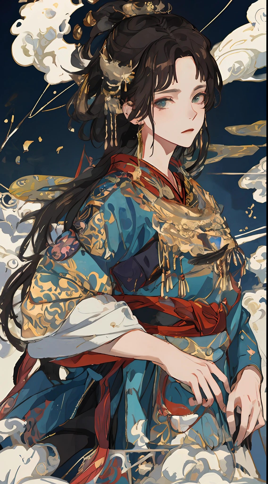 agirl，an illustration of a woman in traditional chinese costume，Anime aesthetic style，32k ULTRAHD，Blink and missed details，Beautiful anime-inspired characters，beige and aquamarine，Close up of，Clear face，Clean white background，nmasterpiece，super detaill，Epic composition，ultra high def，high qulity，Extremely detailled，offcial art，Uniform 8K wallpaper，super detaill，32K，lune，bugger，Pflanzen