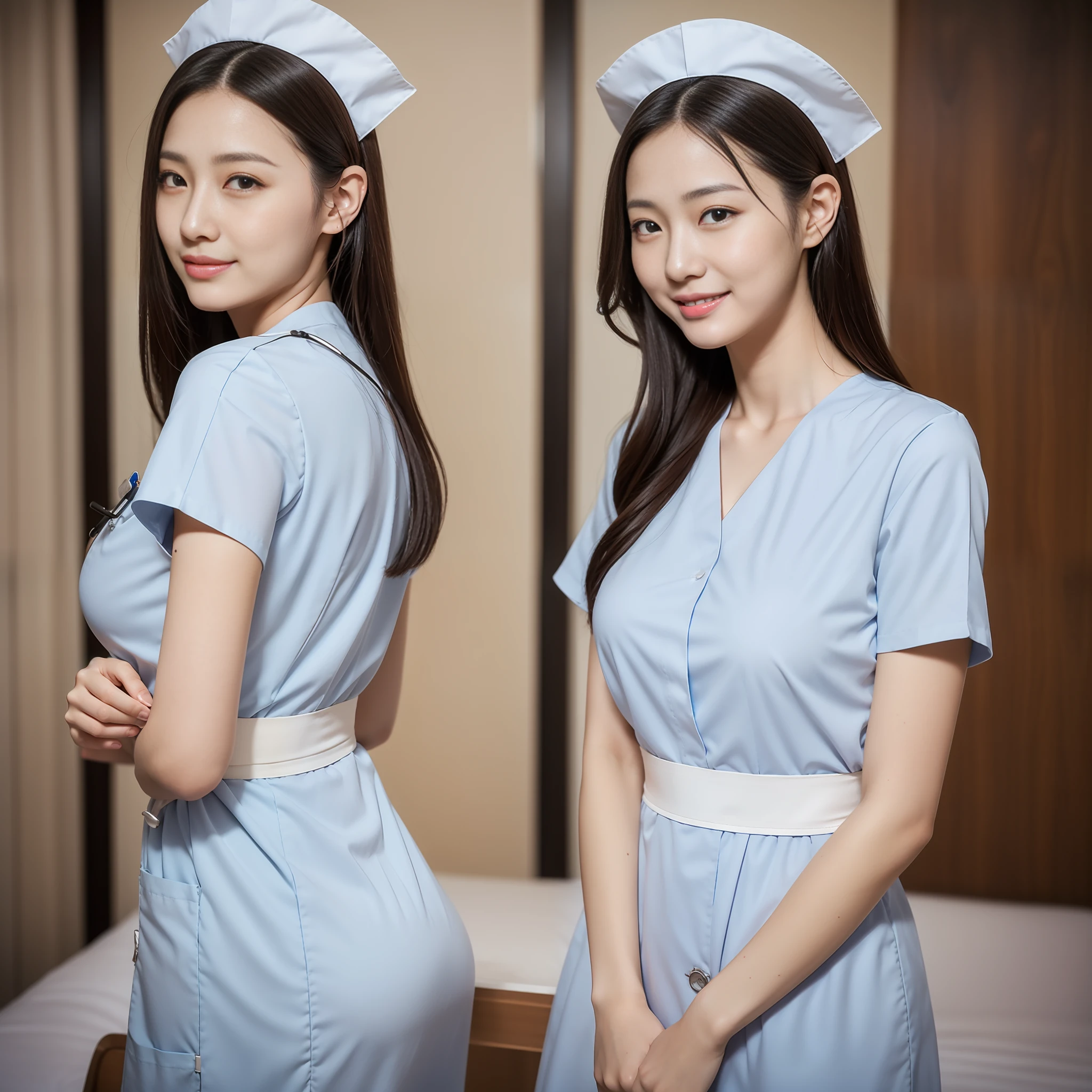 18-year-old beautiful nurse,Live action film photography,shooting full body:1.8,Full body photo of a real person,clong legs,big breasts thin waist,Petite and cute,(RAW photos,最佳质量,16K,high-definition),nmasterpiece,18age,Chinese nurse,Petite and cute,(shooting full body:1.8),(((white love liquid))) The nurse's uniform is smooth、 Nurse hat、 stethoscope, clong legs,big breasts thin waist,最佳质量,(exquisite detailing),high resolucion,Extremely detailled,(Nurse's uniform)Super realistic detailed clothing features,(Realistic and detailed nurse cap),(((Concentrate on the infusion))),(Outpatient infusion hall,Peaceful interior), Smile with, 双眼皮,18-year-old female model,Beautiful Chinese girl,perfectbody,Petite and slim,medium boobs,big breasts thin waist,Beautiful buttocks,beauty legs,Nurse shoes,Dignified posture,Small round face:1.0,Realistic and perfect face and skin,Detailed beautiful eyes,双眼皮,long eyelash,Swollen eyes,Realistic face and eyes,Facial light,Super detailed facial details,Gloss on lips,Blushlush:1.0,The skin is white and shiny:1.2,Extensive illumination,naturalshading,shooting full body:1.8