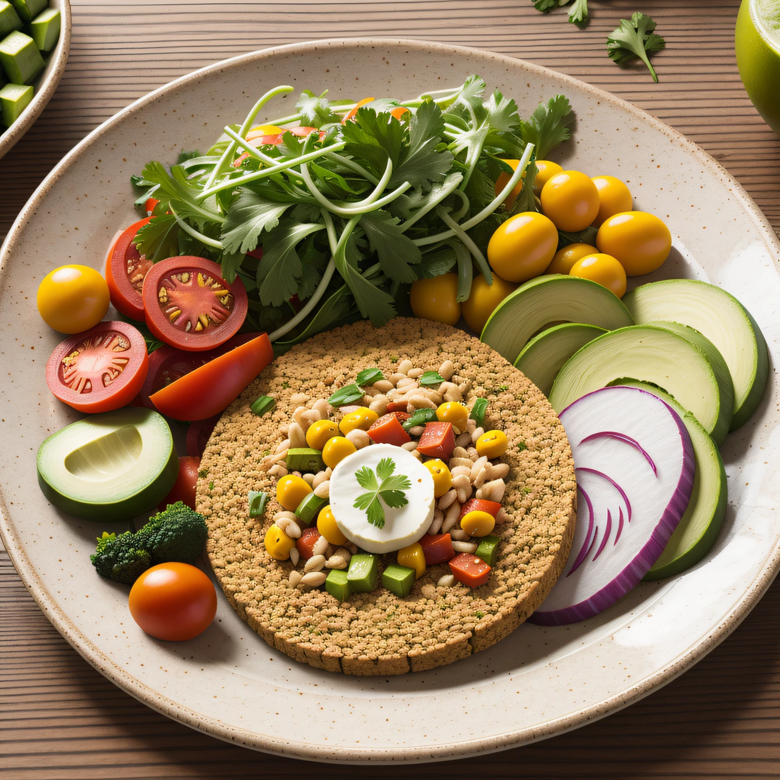 Comida para ta vegetariana, saborosa, Bonito, colorful and healthy on a luxurious plate. Essa foto precisa ser ultrarealista, 4k --auto