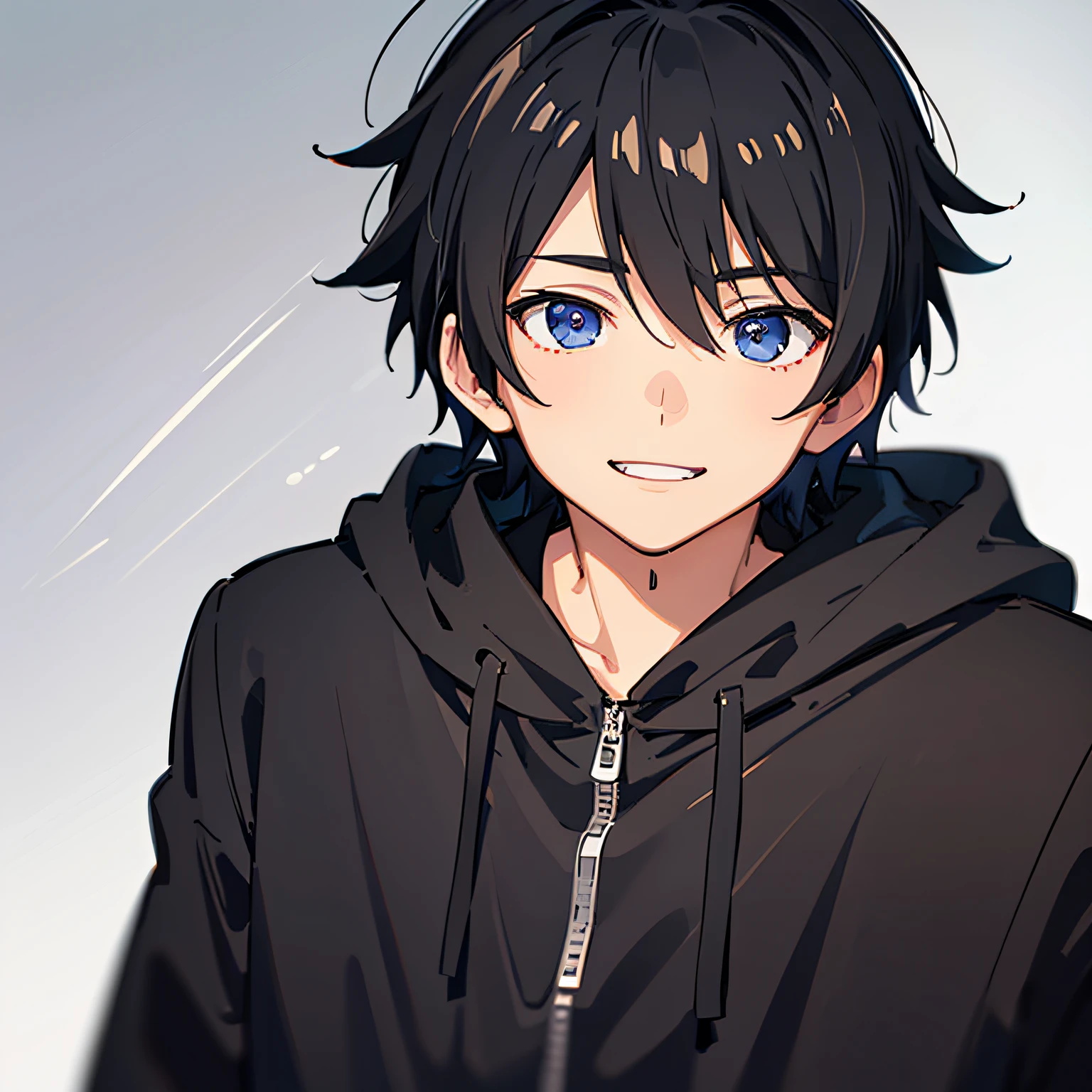 1boy, blue eyes, black hair, blue clothes