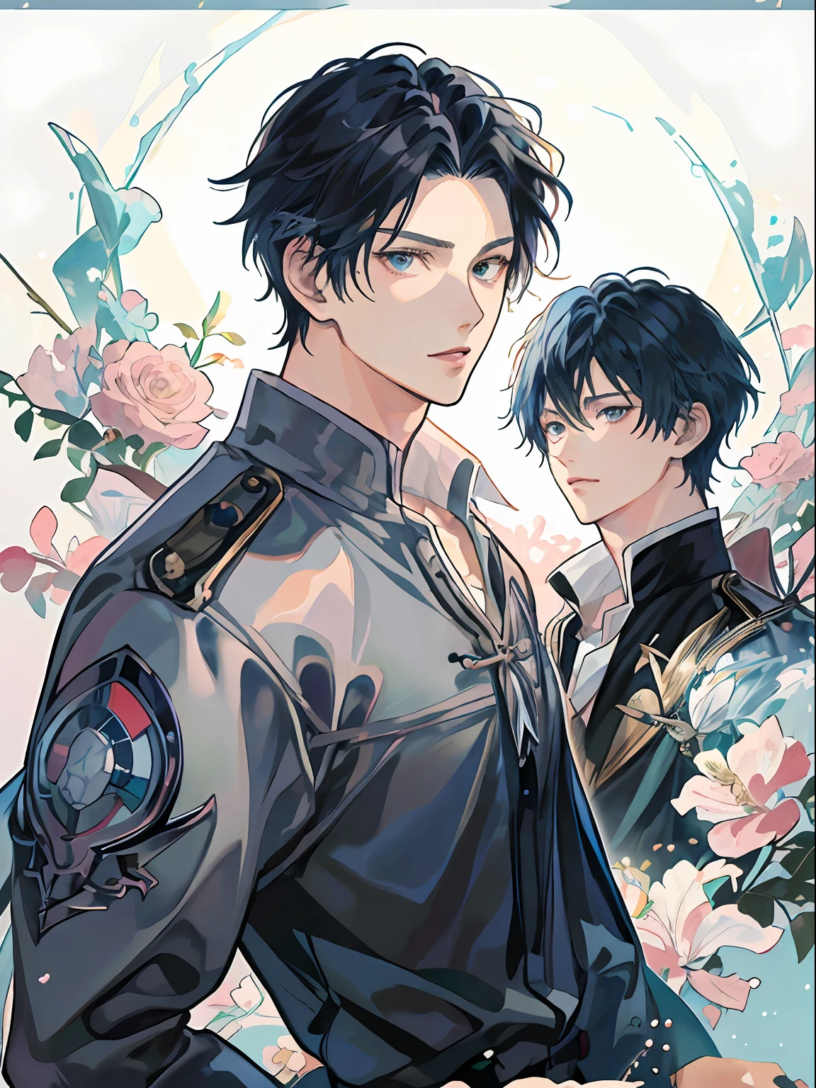 ((the best quality、A masterpice))、Two handsome men、Comic art、Character of the man with the sword、otaku gangasta、sirius a and sirius b、high quality fanart、from cryptid academia、Inspired by Kentaro Miura、epic anime style、anime poster、detailed fan art、Akihiko Inoue and Rostran