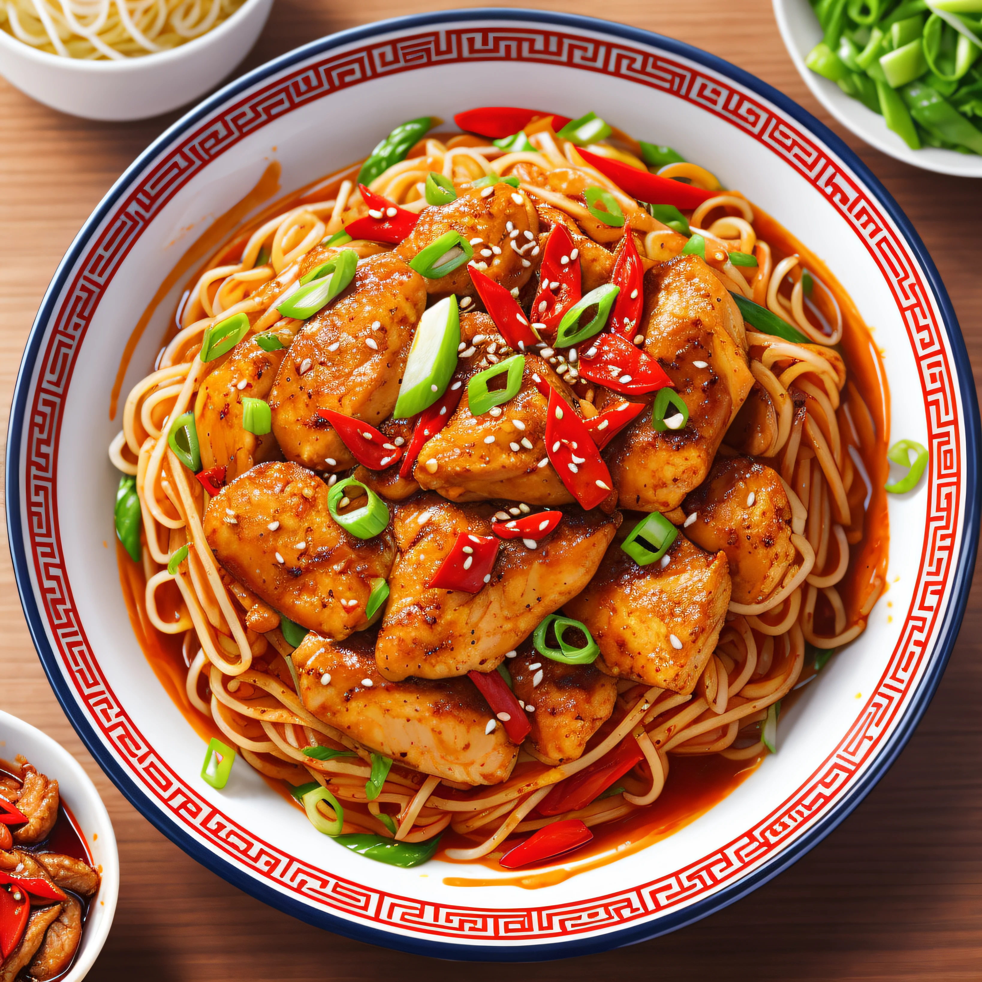 A plate of fried sauce noodles,There are two chopsticks to clamp up,Realistic pictures,hd food photography --auto