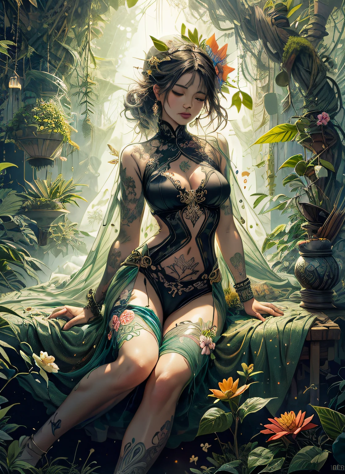 1sexy girl with forest clothes, flowers, leaves, mandalas, fractal,, Sleeping Beauty, by Bella🦋 full body, beautiful girl sleeping, room with mirror, girl sleeping on bed and sheets, old clock and lamp on table, full body, black hair, Transparent clothing,open legs, view of pubic hair, 1 sexy girl in transparent forest clothes,exposed breasts, open transparent t-shirt,mandala and flower tattoos, La mejor calidad, Obra maestra, llustration, muy delicado y hermoso, muy detallado, CG, Unidad, Fondo de pantalla de 8k, ridiculous, huge filesize, lente muy ancha, Luz suave,Sleeping Beauty, by Bella🦋 full body, beautiful girl sleeping, full body, black hair, Transparent clothing, slight smile,, open legs, view of pubic hair, 1 sexy girl in transparent forest clothes,exposed breasts, open transparent t-shirt,mandala and flower tattoos, La mejor calidad,