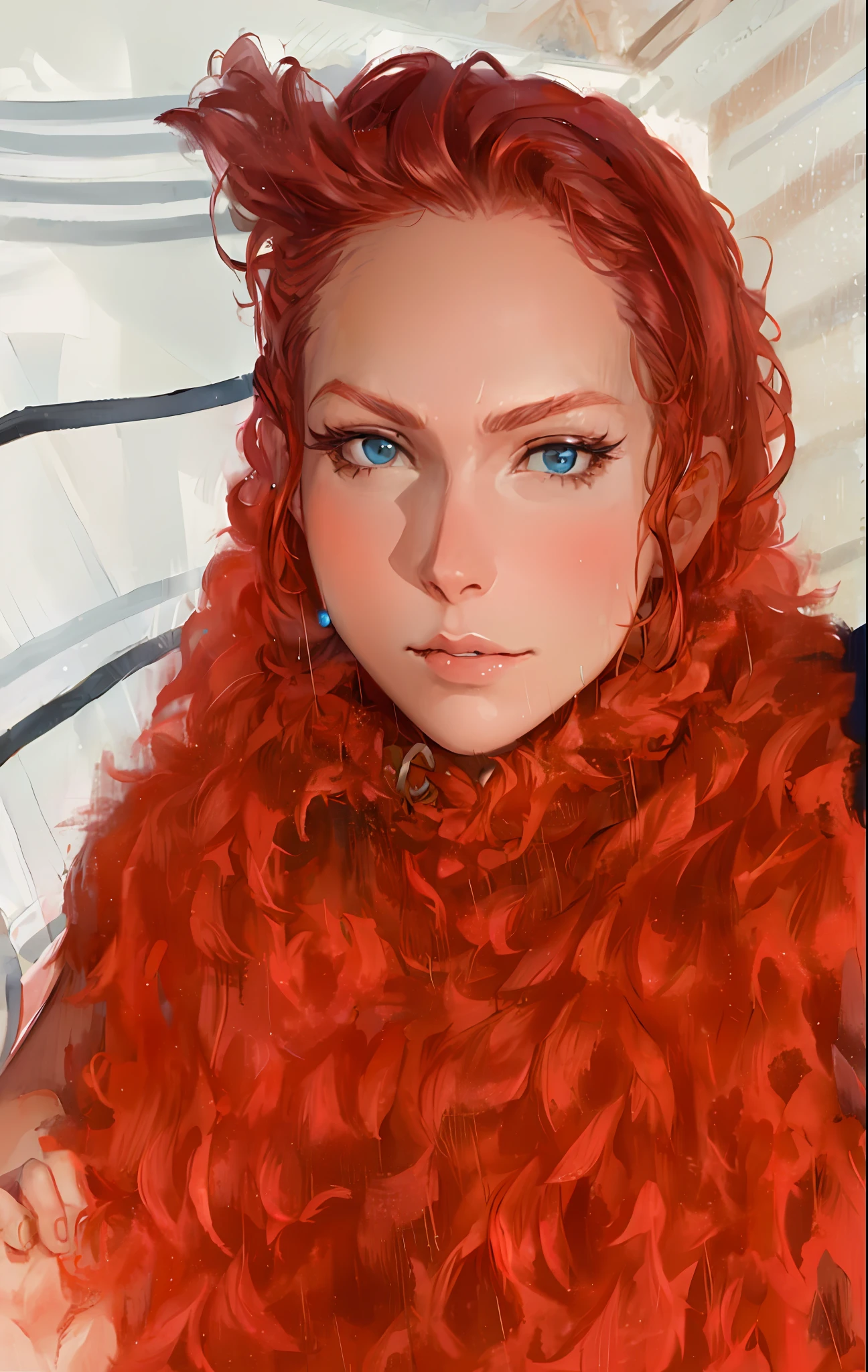 maryms, best quality, (beauty), masterpiece, 1 girl, render based on physics, ultra highres, narrow waist, thin, big eyes, long legs, (small breasts), swollen eyes, night, (rainy city), bright skin, facing the viewer, fighting posture, (close the fist), firm expression,