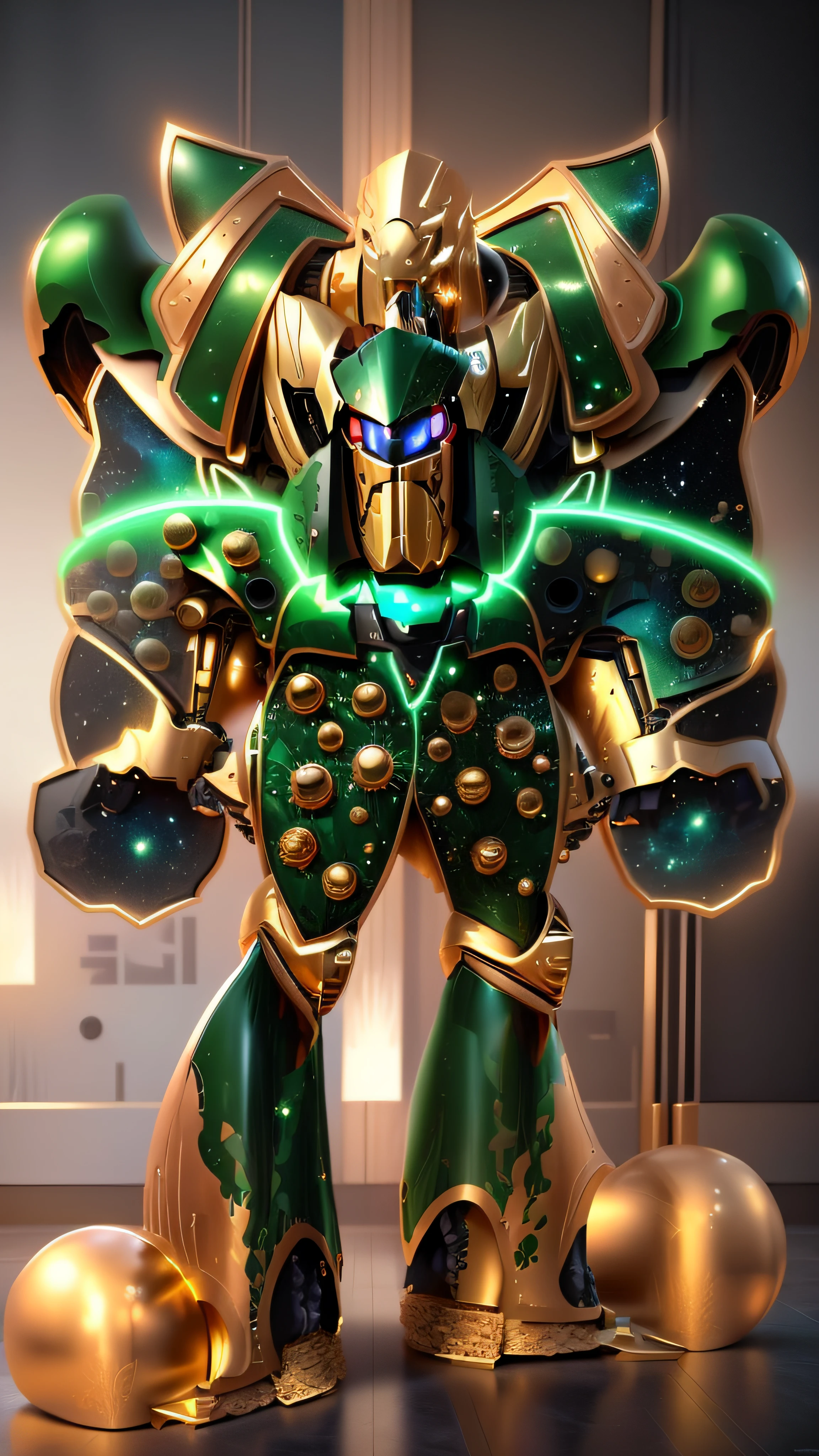 there is a cartoon image of a robot with a green outfit, Deus grego no estilo mecha, Getter Robo, galactic deity, Mazinger, detailed cosmic angelic robot, Galactus!!!!, transformando-se em sua forma final, deus rei da arte ai, armadura saiyajin, Estilo Varguyart, Imperador do universo conhecido, Ultra Mega Super Detalhe