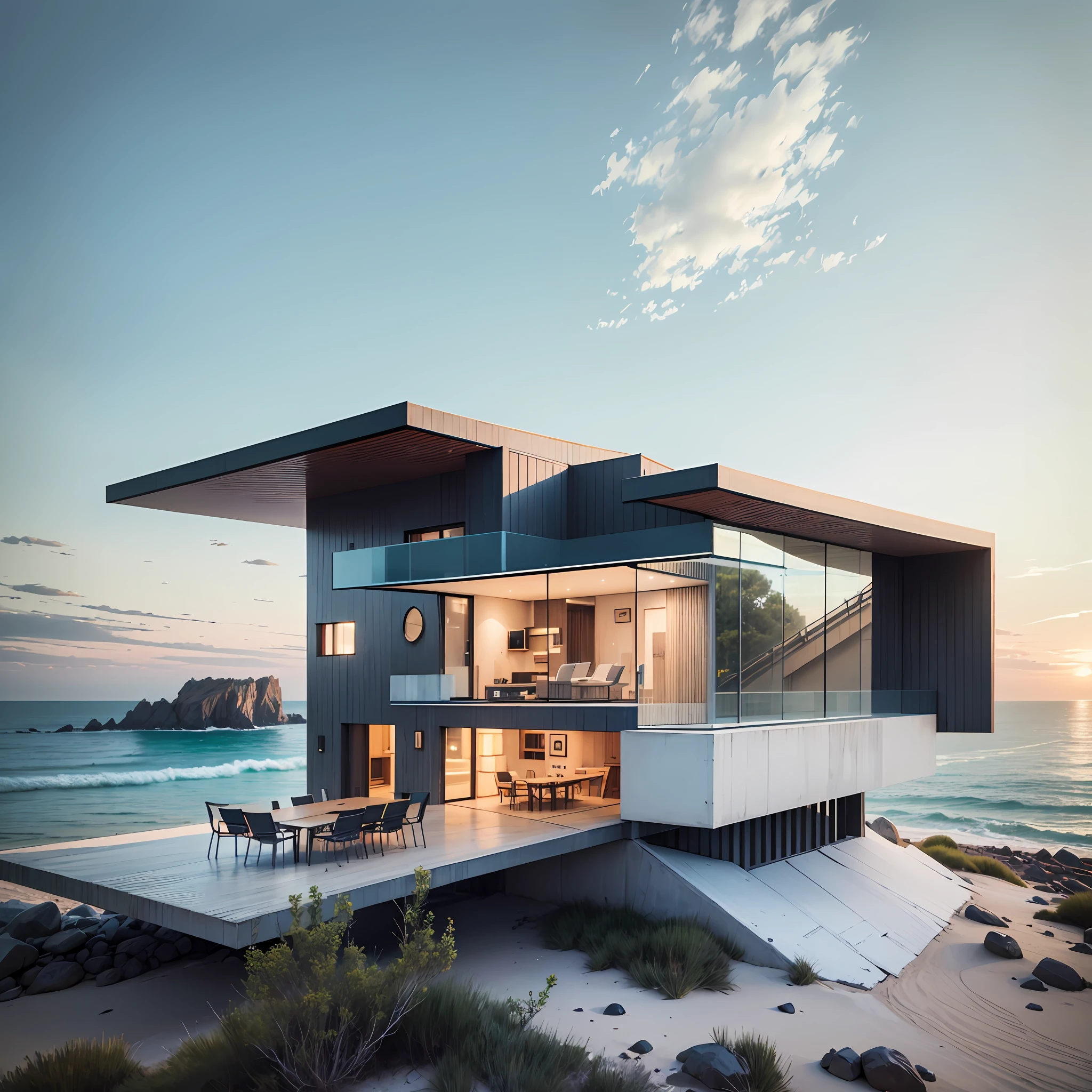 Futuristic house on the edge of the beach --auto --s2