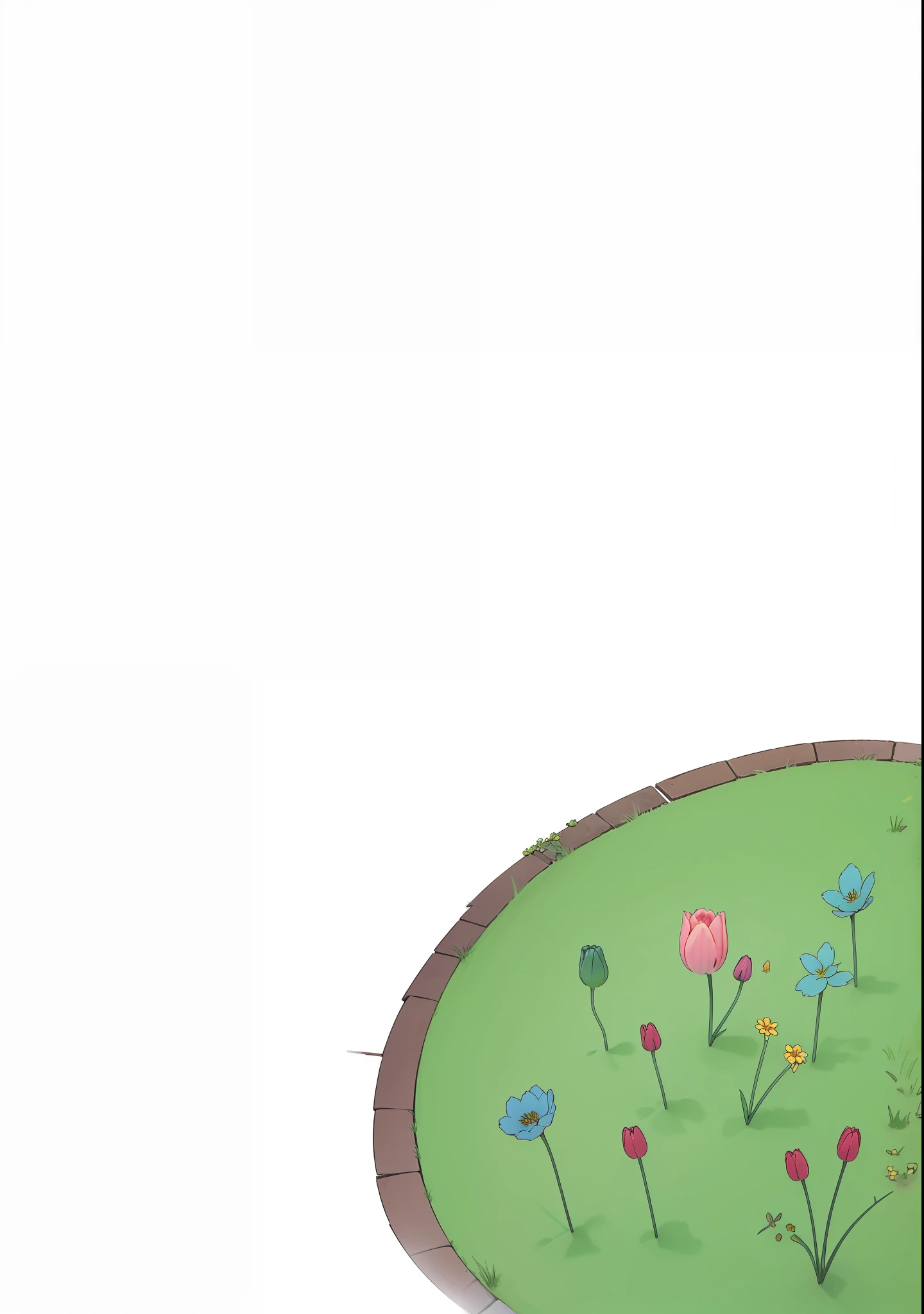 The flower garden has tulips of various colors