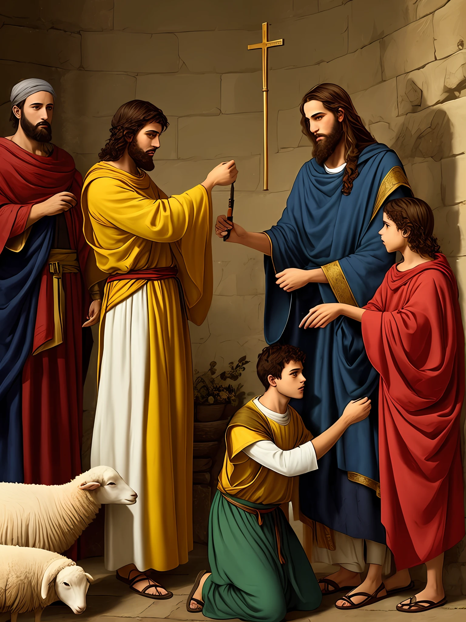 Havia uma vez um jovem chamado Davi. He was a shepherd of sheep and had a very strong faith in God. Um dia, the prophet Samuel came to visit his family and God sent him to anoint David as the next king of Israel.