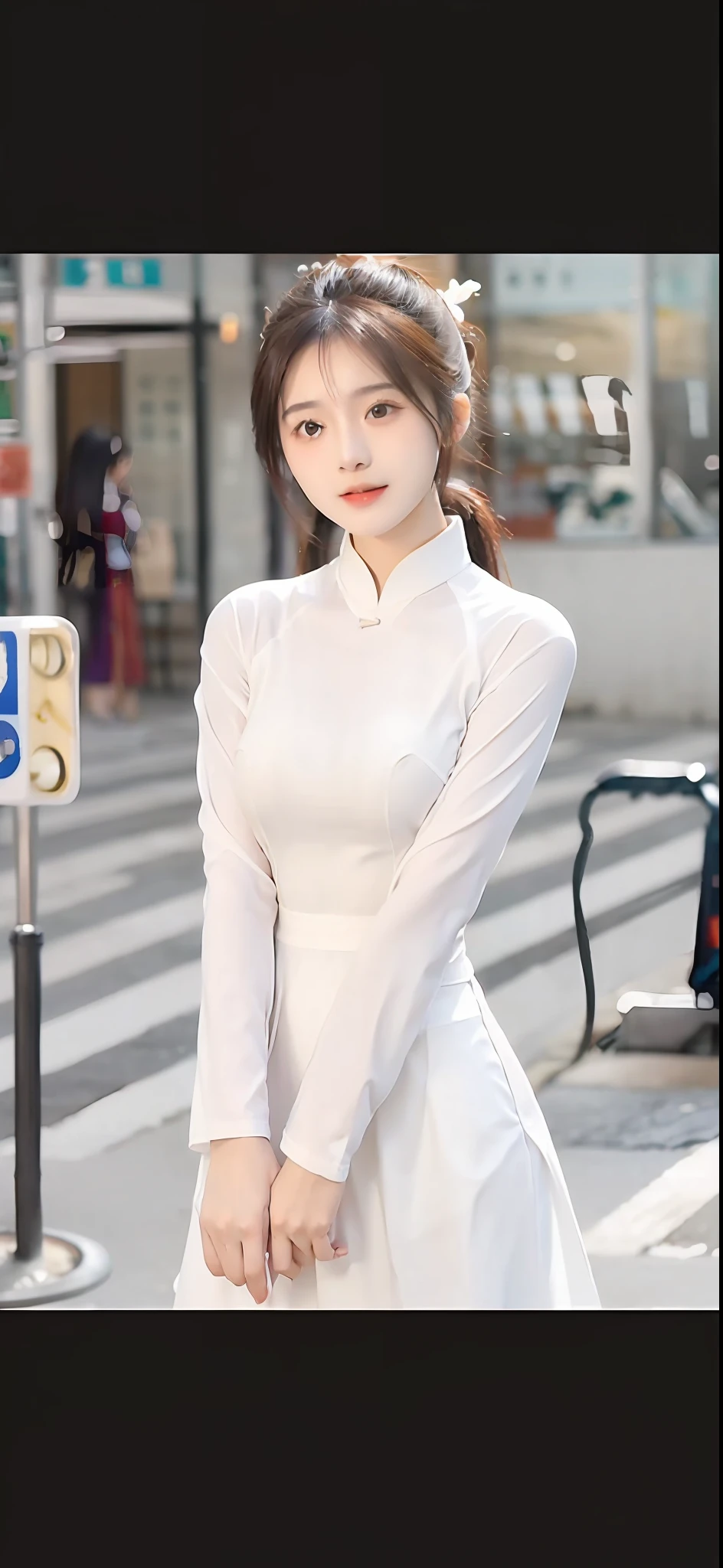 arafed asian woman in a white dress posing for a picture, beautiful asian girl, smooth white tight clothes suit, ao dai, beautiful asian woman, beautiful south korean woman, a beautiful woman in white, asian girl, gorgeous chinese model, chinese girl, wearing tight simple clothes, in white clothes, vietnamese woman, an asian woman, cute elegant pose, traditional beauty