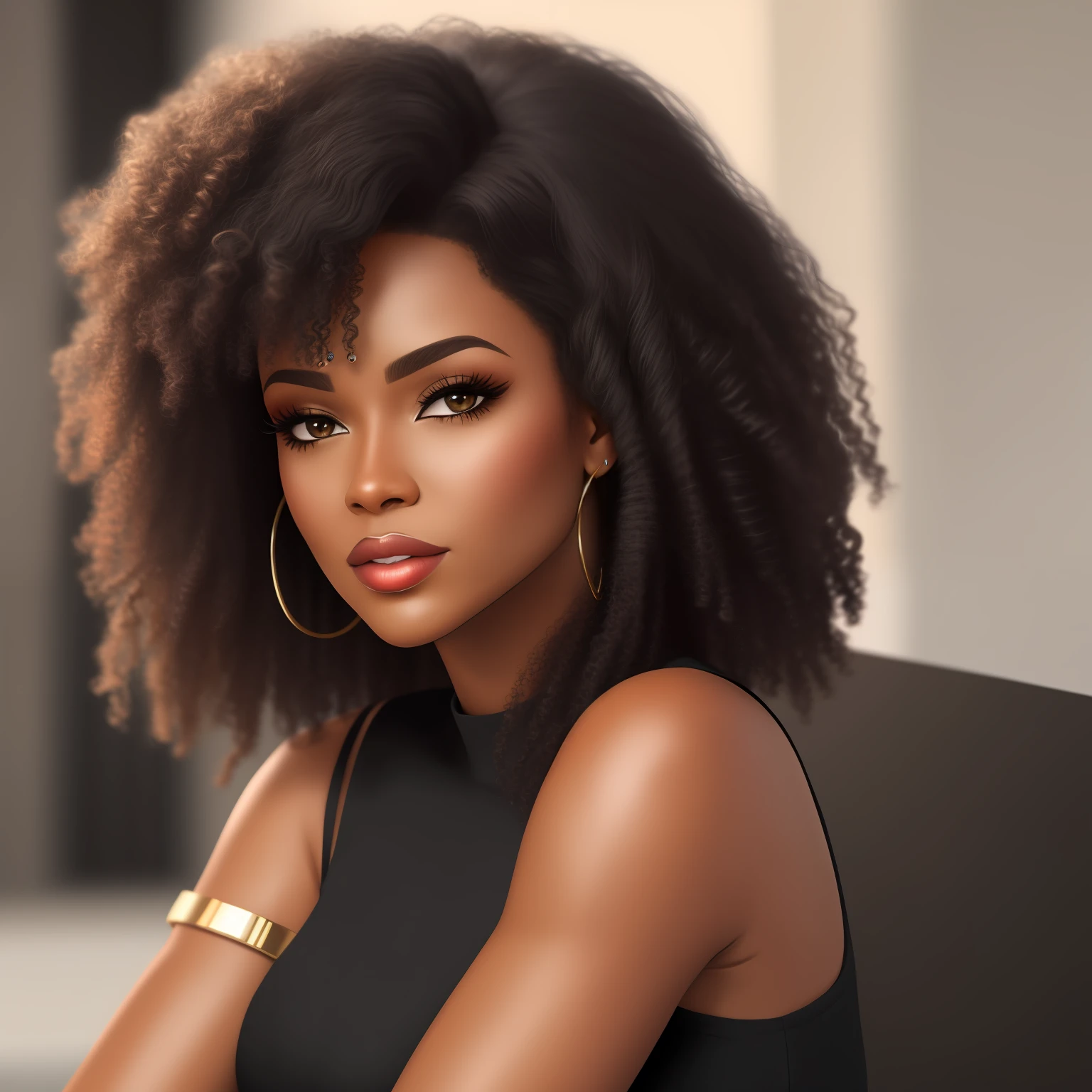 create a realistic black woman with curly hair