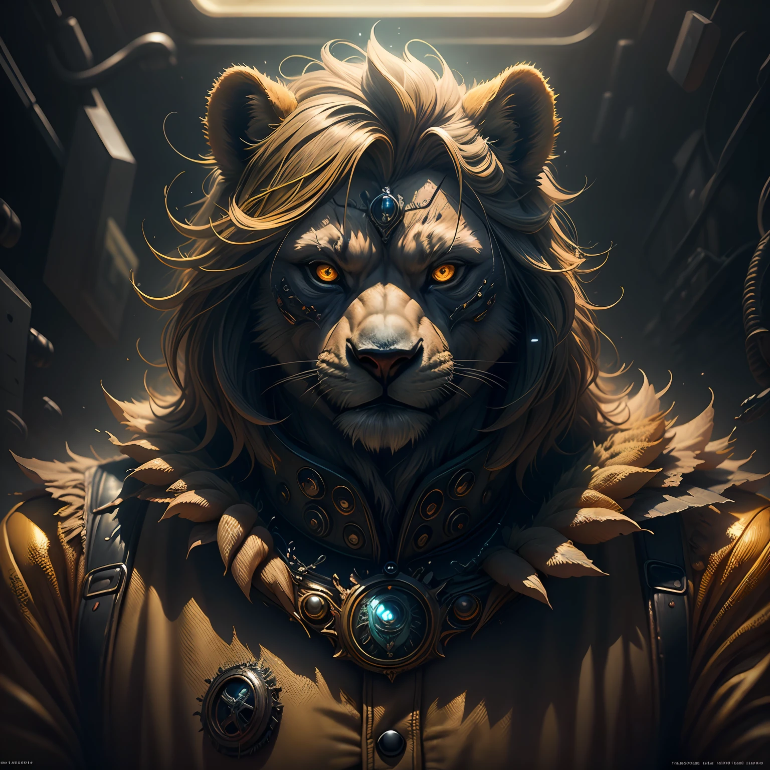 a hideous animal with a bear's face and lion's hair and a man's body, ocatane render, dark fantasy, cinematic lighting, digital Art, beautiful detailed intricate insanely detailed octane render 8 k artistic photography, photorealistic concept art, natural volumetric cinematic perfect light, masterpiece. cyberpunk taxi driver woman in yellow clothes,sci-fi, natural volumetric, horror movie, mistery, dark fantasy 4K uhd lens --auto