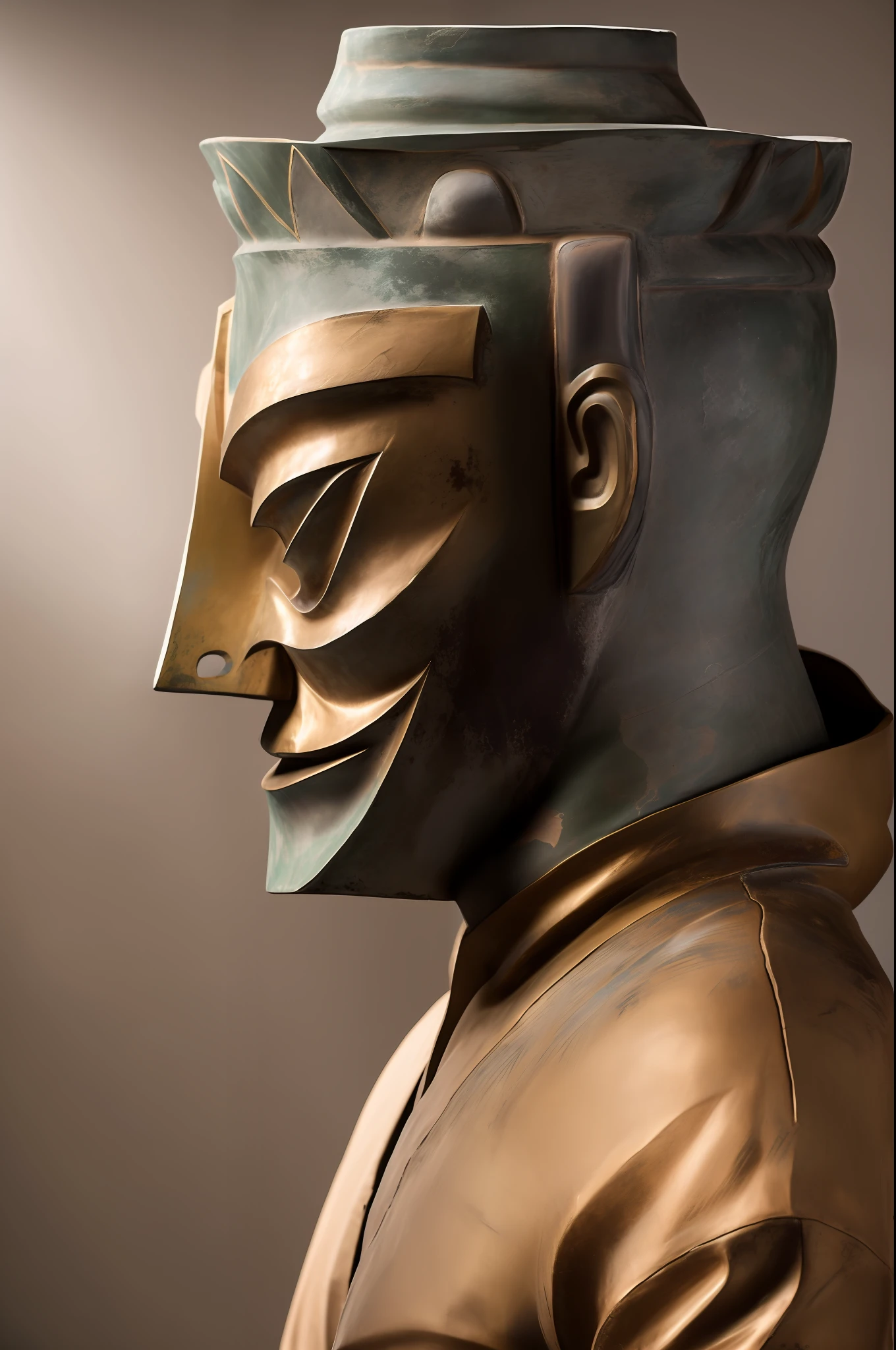 RAW photos，Photo of young Chinese man wearing a mask，Sanxingdui bronze mask，Traditional fabrics，Hanfu，Strong muscles，（High Detail Skins：1.2），8K  UHD，Slr，softlighting，highly quality，filmgrain, Fujifilm XT3, softlighting,