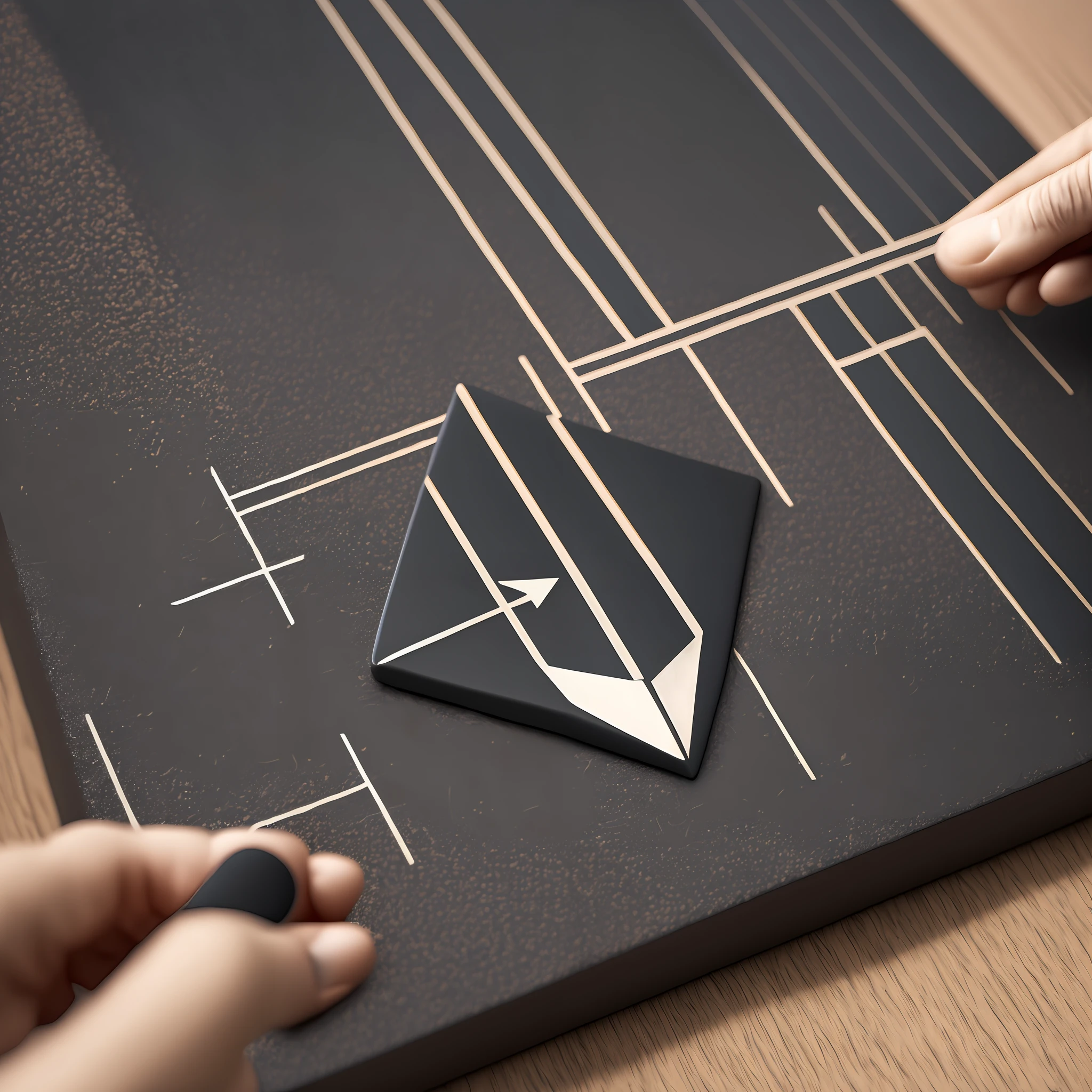 a logomark containing a hand holding the Tesserac combined with an arrowhead, forming a unique and visually striking mark. This logomark signifies direction, unity, and purpose. The solid black fill adds a touch of sophistication, while the clean lines create a modern and distinctive design --auto --s2