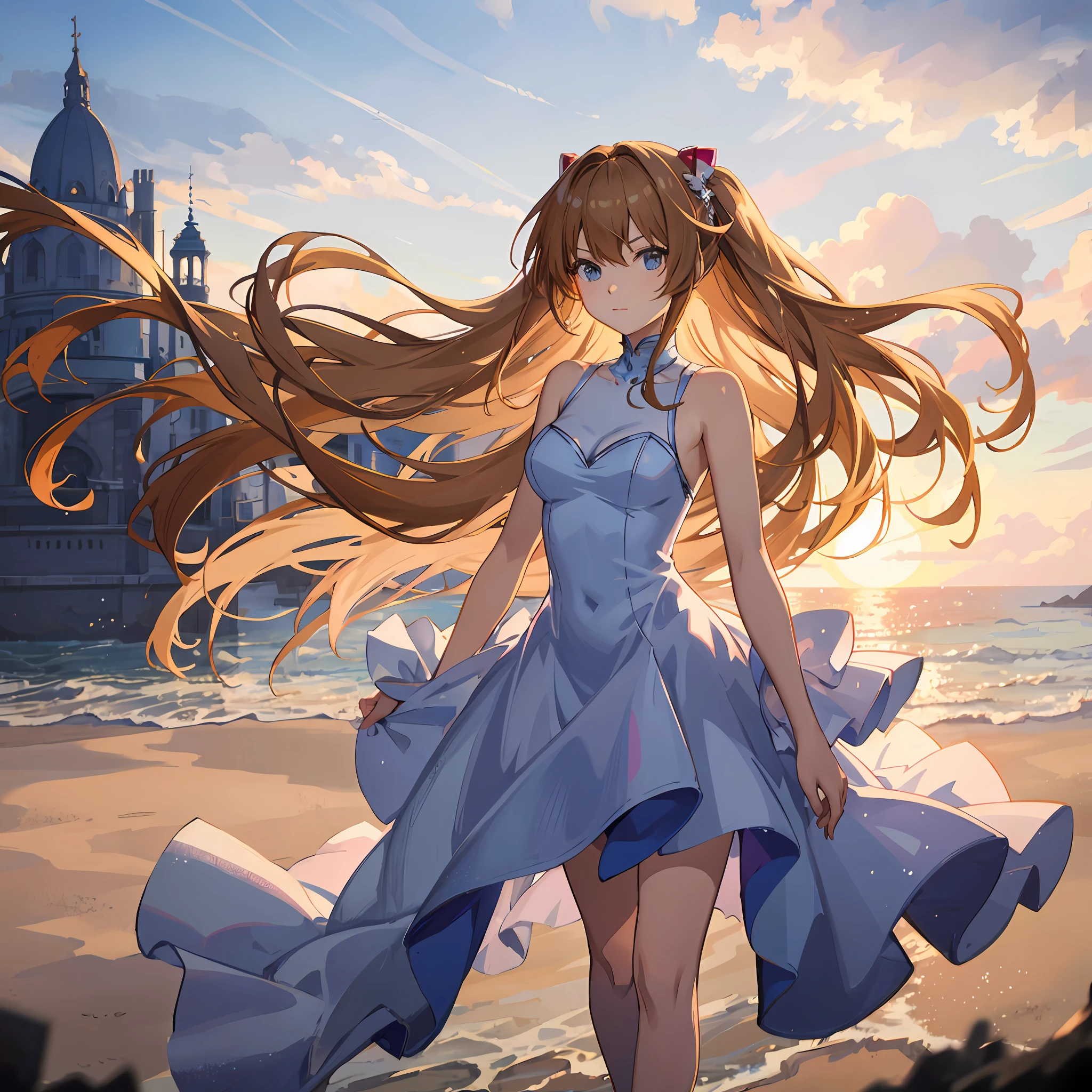 anime girl in a blue dress walking on the beach, cute anime waifu in a nice dress, anime goddess, Beautiful anime, Anime moe art style, anime girl with long hair, beautiful anime art, Beautiful anime artwork, in dress, Beautiful anime girl, trending on artstation pixiv, beautiful anime art style, Anime art wallpaper 8 K, beautiful anime woman