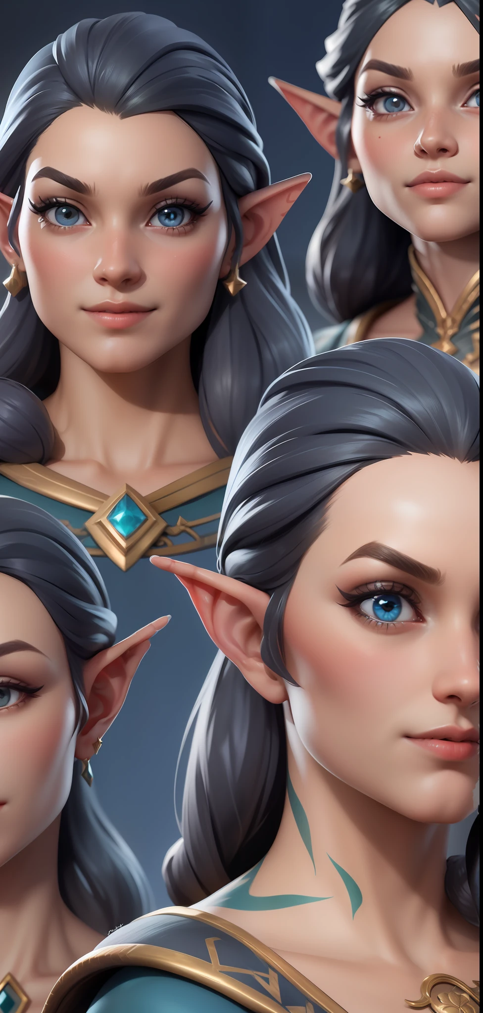 (Masterpiece), (Excellent), (Super Meticulous), (Full Body: 1.2), an ElementalMagicAI realistic and proportional gorgeous female elf woman holding and looking at her 3 year old daughter: 1.2, beautiful Woman and her child, Beautiful female elf: 1.5, tall and slender, small breasts, thin waist, thick thighs, stylized hair: 1.5, tender moment, elven medieval clothes, elven medieval family, hyper detailed clothes, big realistic eyes: 1.2, hyper detailed face, multiple frames with the same characters, d&d iconic character, hyper natural realistic skin, hyper realistic tattoos, very clean, happy facial expression, 3D character design, extremely detailed CGI digital art wallpaper, correct anatomy cartoon style, octane rendering, volumetry