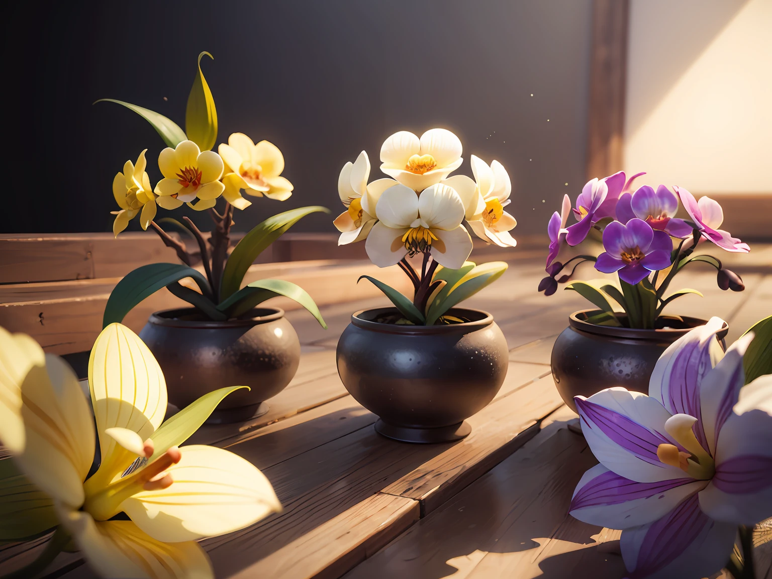 From the depths of delicate orchid bloom,A hidden fascinating world has emerged。Pokemon invisible to the naked eye fly between velvety petals,Cast ethereal shadows,Sprinkle elven-like dust,Spread magic throughout the flower kingdom,Superb lighting,volumetr,by Jon Klassen,In Studio Ghibli style,Tilt - shift,80mm lens,Large aperture,3D,Blander,nmasterpiece,super detaill,最佳质量, --v6