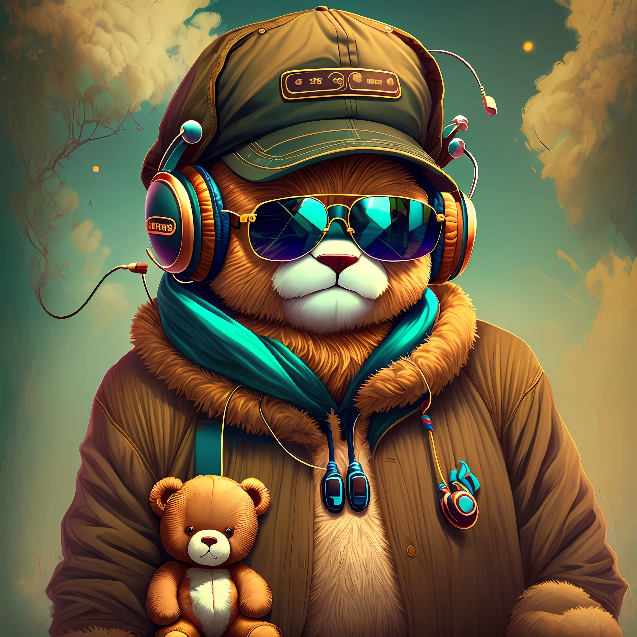 Teddy bear with sunglasses, cap and headphones, parecendo bem estilos, Casaco de couro