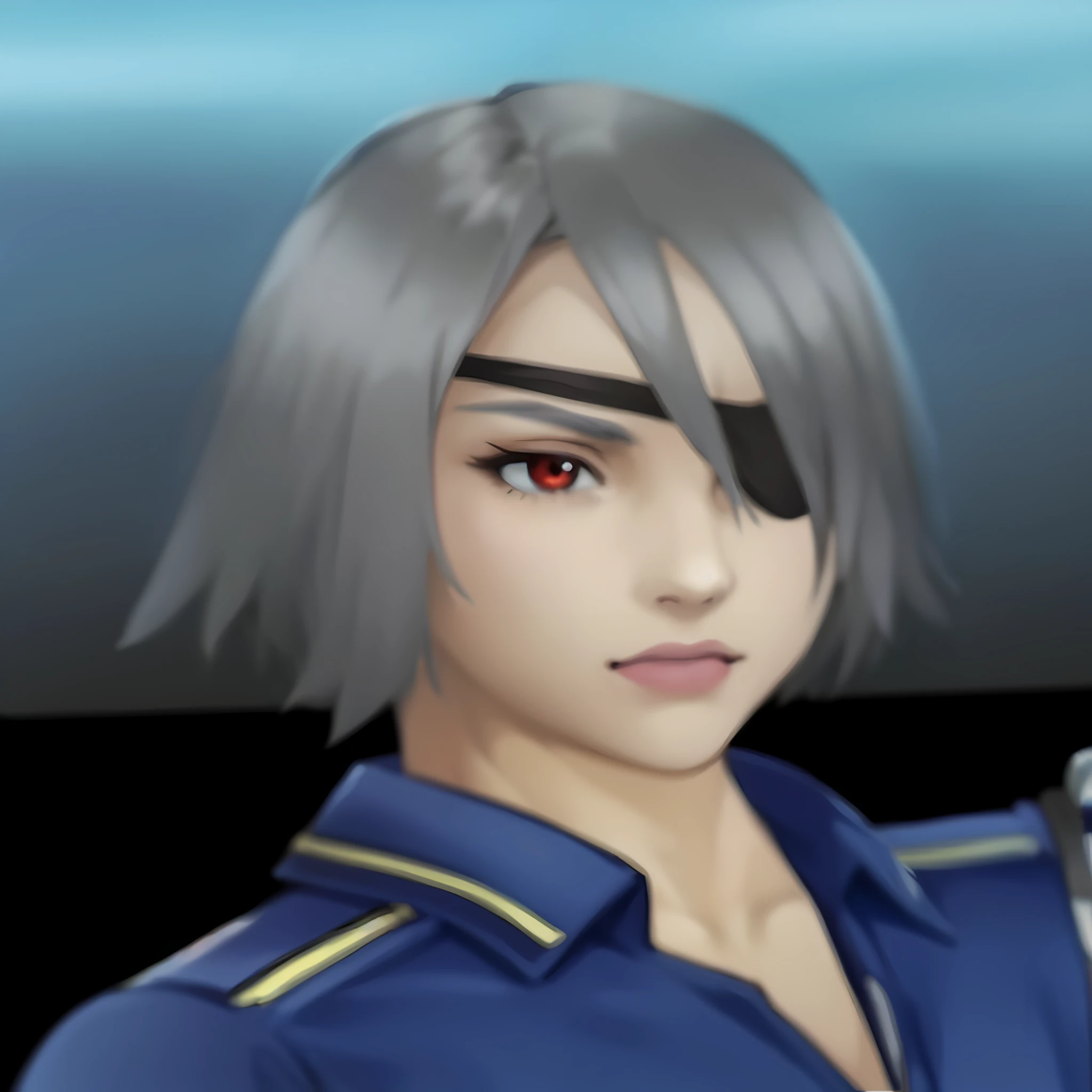 Female (Fujin), silver hair, red eyes, A close-up of a person in a game, Fubuki, Ando Tadao, he has dark grey hairs, Masamune Shiro, En tant que personnage dans Tekken, eyepatch, thancred waters, de virtua figther, Jin Kagetsu, Yuuki Hagure, Tetsuya Nomura, Taumi Fujiwara . (Masterpiece : 1,8), 64k quality, final fantasy artwork concept, detailed manga eyes, detailed hair, detailed clothes, detailed body, cleaner designs, detailed face pronounced, shiny objects like jewels, see creases on clothes, more coherent clothing, more rounded eyes transparent liquid globular, more colors, more coherent clothing , correct the features of the clothes, better eyes contour, better shoulders, really colorful, coarser line, black line, finishing . (coarser line) (black line) (homogeneous rendering: 1.3)