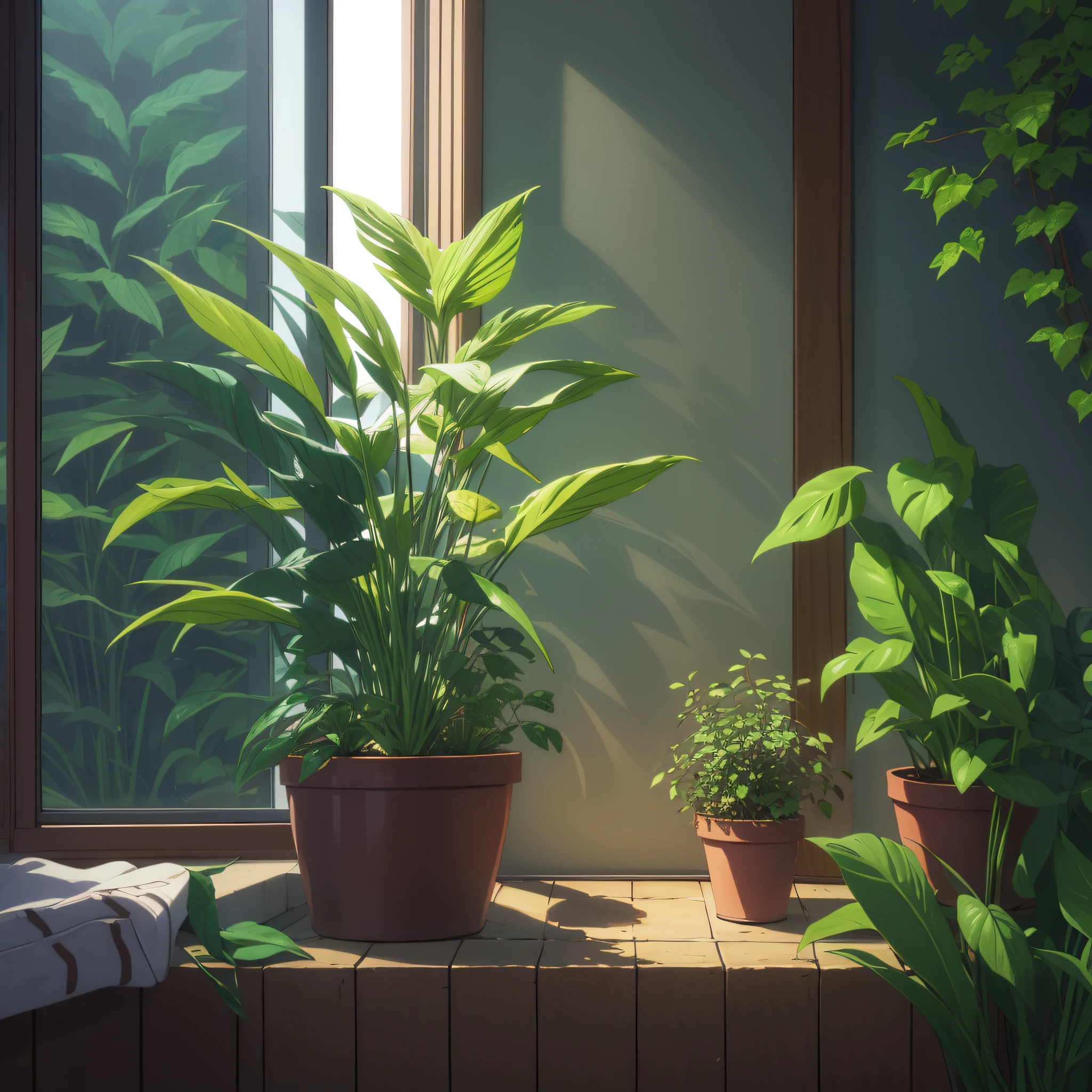 Plants on windowsills, sunlight, natural lighting, samdoesarts