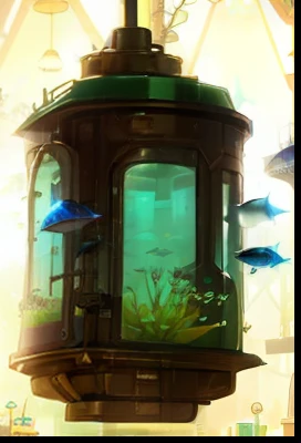 Wood culture vessels,The container has a green transparent glass door, moonshine cybin, containment pod, hyperdetailed scp artifact jar, heavy jpeg artifact, lantern, steampunk diving helmet, dim lantern, reactor core, vernadskys noosphere, [a bioluminescence, Spaceship window, lamp lights ( ( ( fish tank ) ) ) ), open metal maw