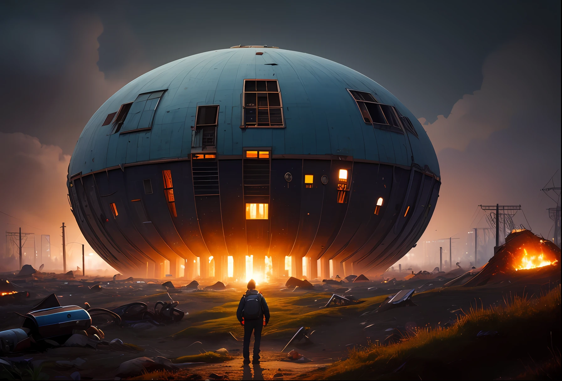 simon stalenhag style, 

masterpiece, best quality, 8k, , sharp focus, ultrarealistic,
raw photo of

end of times,

(backround defocused):1.4, (depth of field):1.4