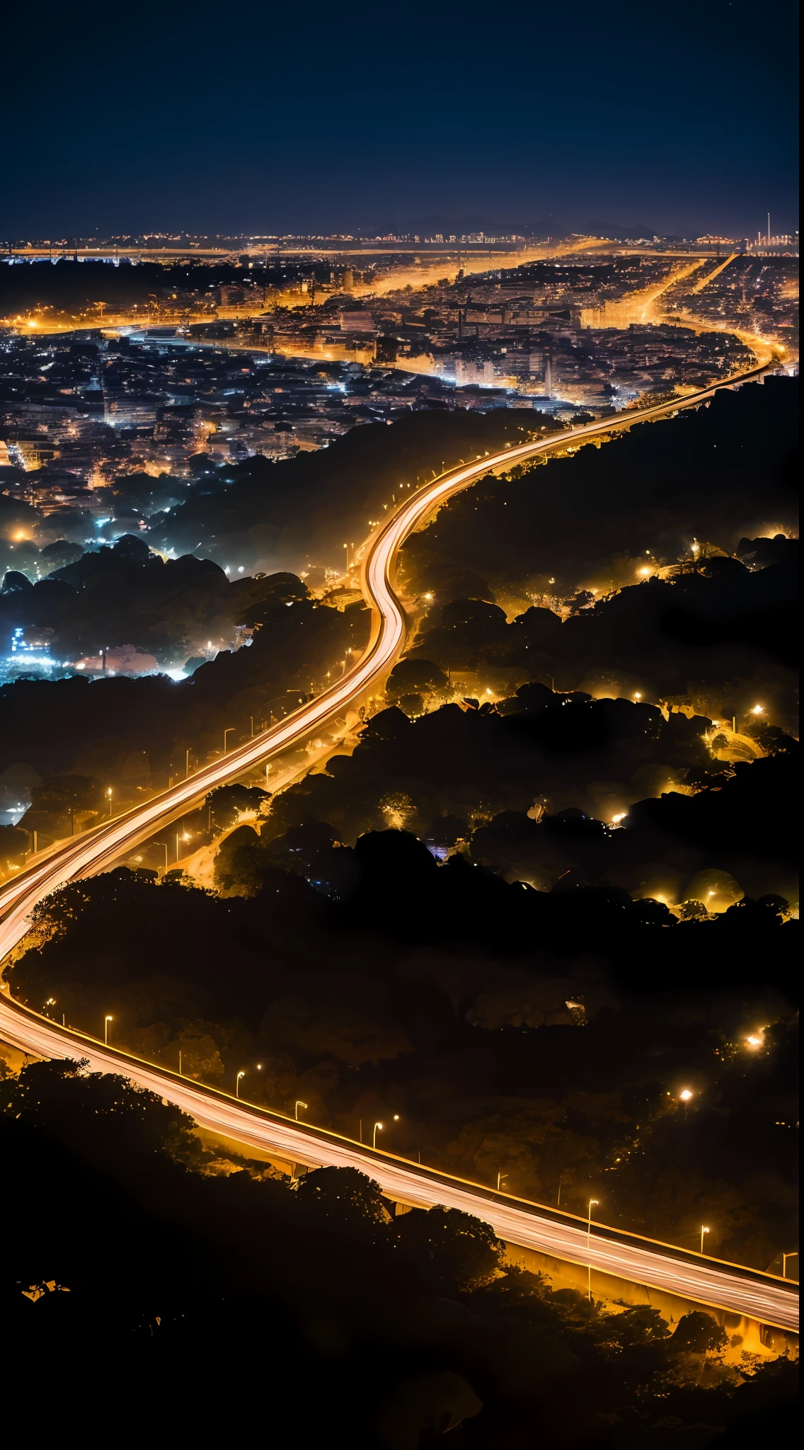 pedrominancia de cor preta, retroonda. cidade, estrada,lights, montanha, (obra-prima, detalhada, highres) --auto