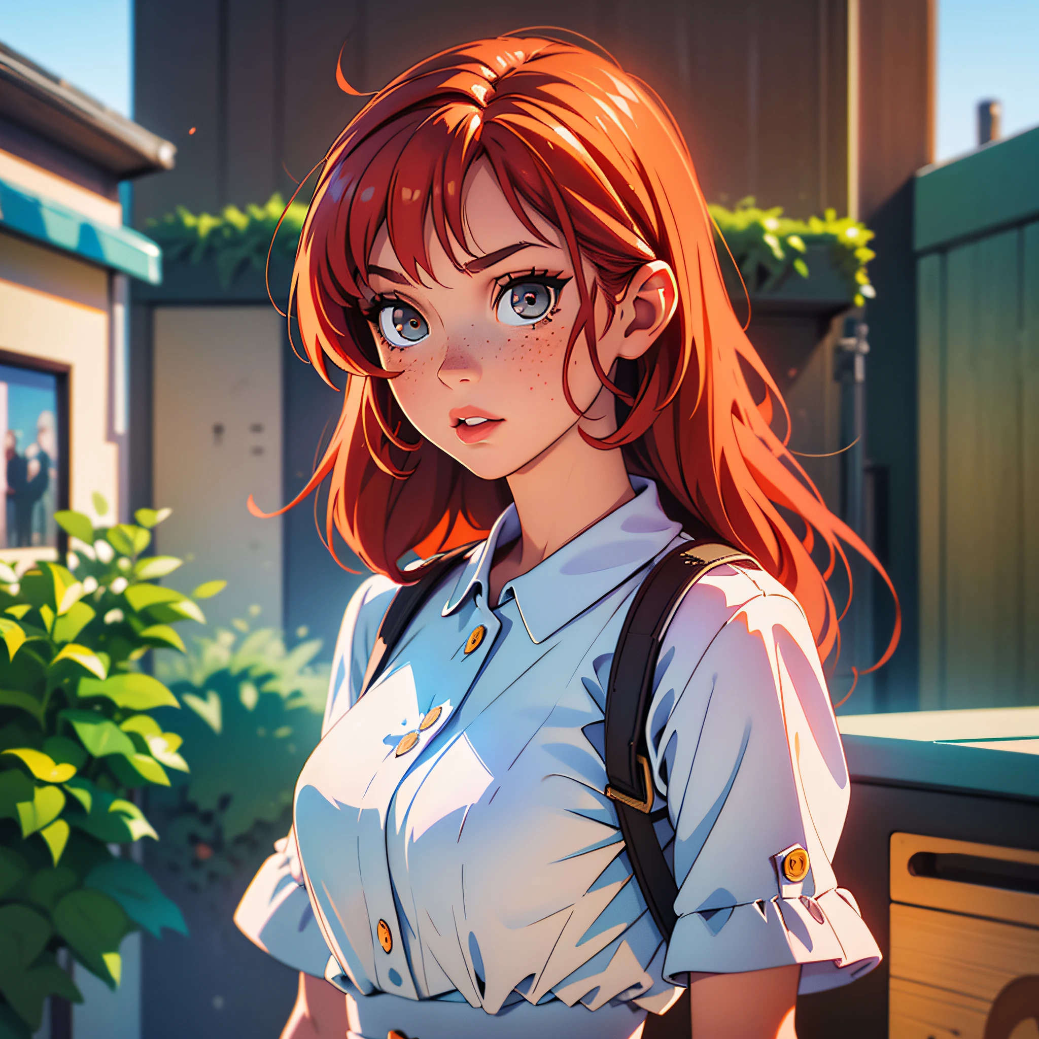 Portrait of Katyasitak , (best quality, masterpiece), 1girl, looking at viewer, redhead , freckles, blurry background, upper body, contemporary, dress --auto --s2