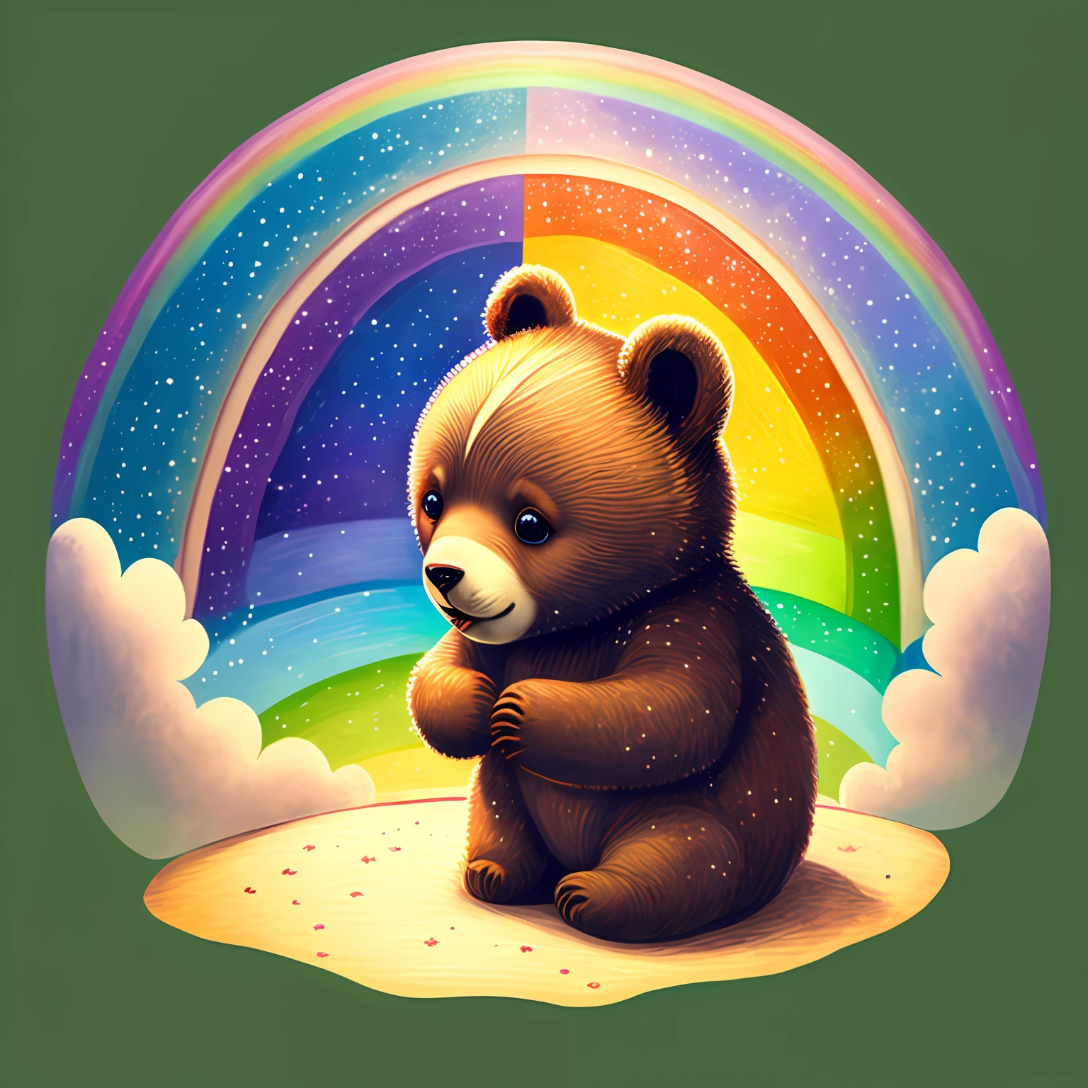 The little bear began to cry and saw the rainbow again