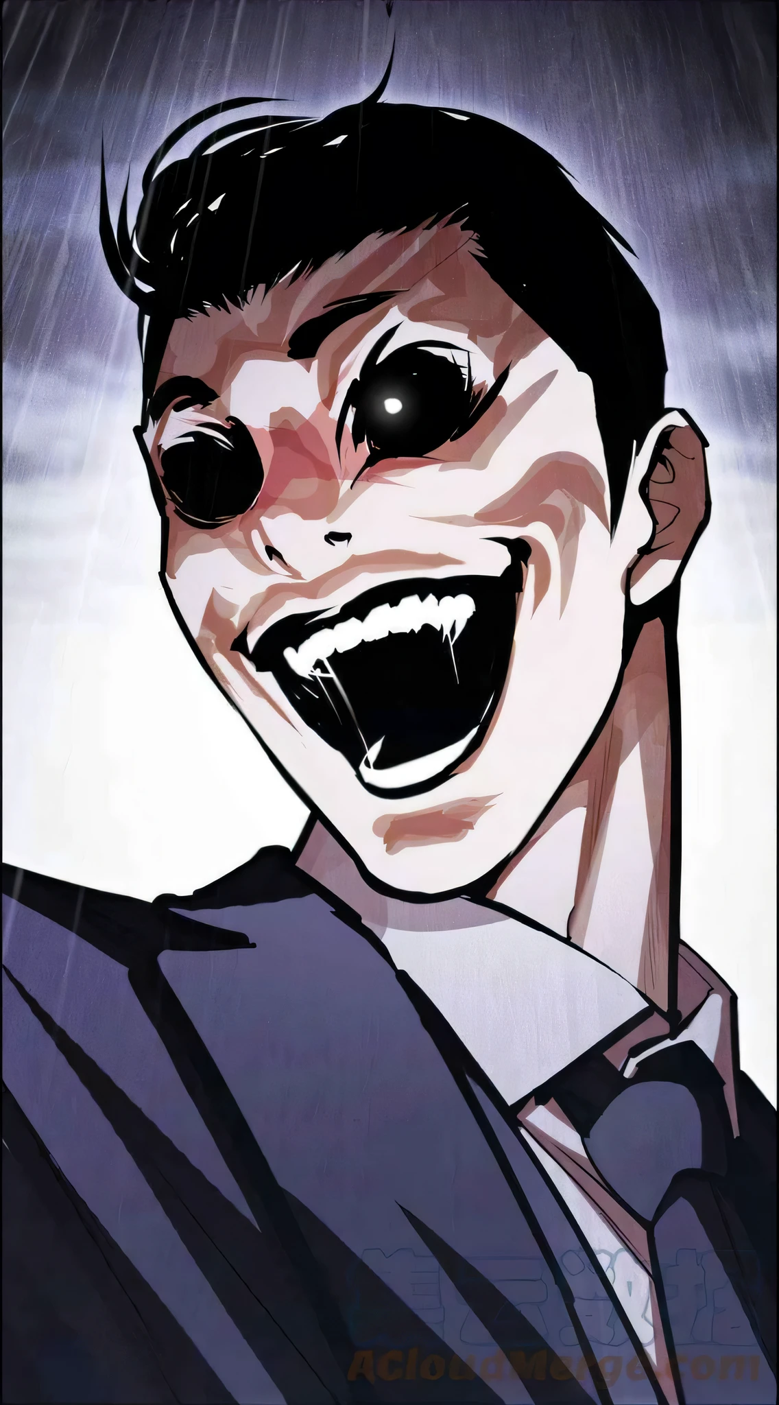 batman the animated series - the joker's smile, large eyes and menacing smile, junji ito 4 k, junji ito style, evil grin, subtle junji ito, junji ito artwork, unsettling grin, grinning sinisterly, insane smile, inspired by Ryuzaburo Umehara, slasher smile, wide evil grin